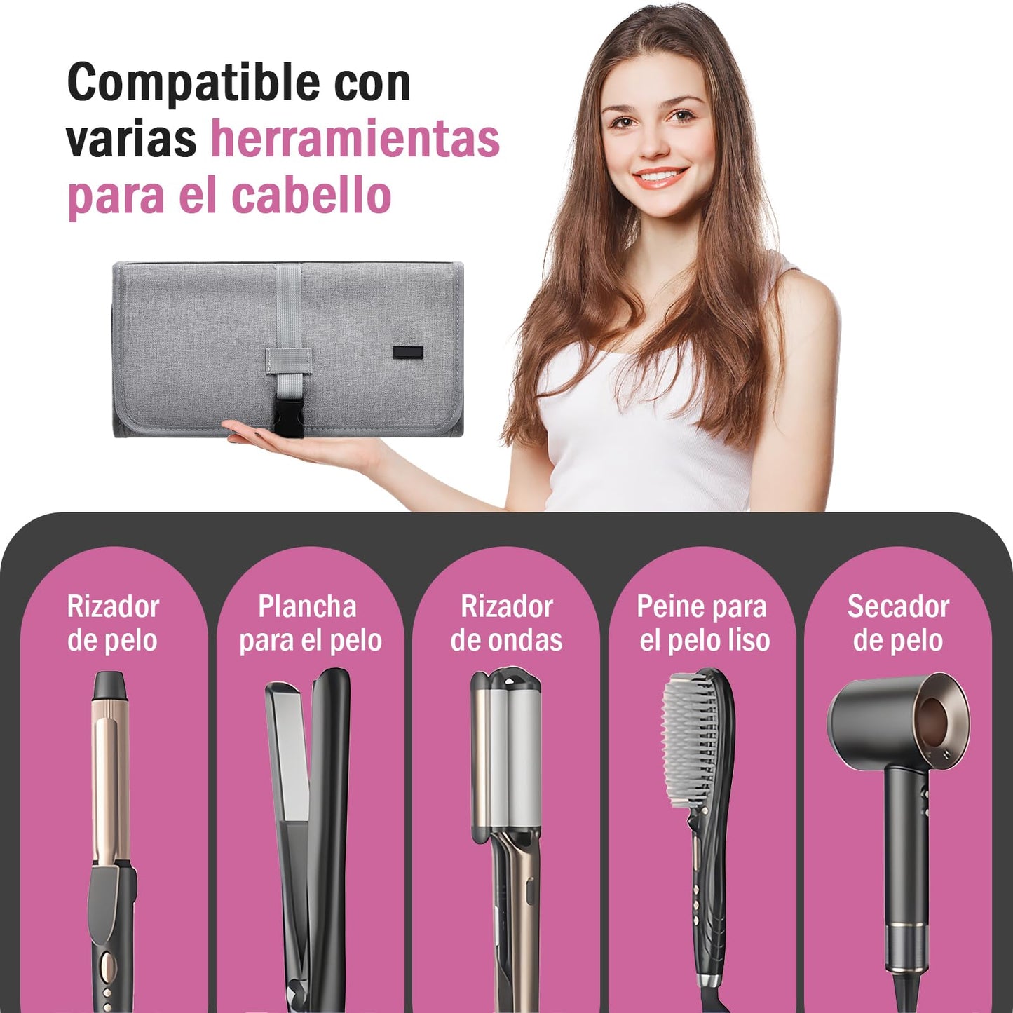 Funda de Viaje para Dyson Airwrap Styler/Shark Flexstyle, Bolsa de Viaje Portátil Impermeable con Gancho para Colgar, Organizador de Protección para Secadora y Planchas para Peinar el Cabello (Negro)