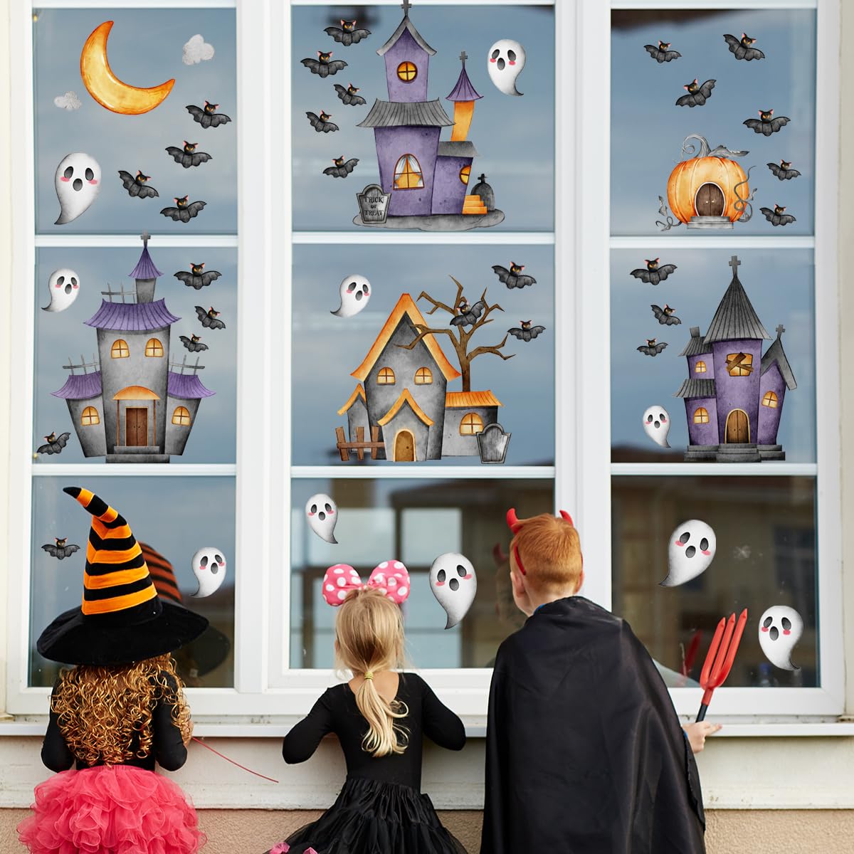 Haunted House - Calcomanías de pared de Halloween, calcomanías espeluznantes de calabaza, calcomanías de ventana, mural de decoración de pared para guardería, bebé, recámara, sala de estar, cocina,