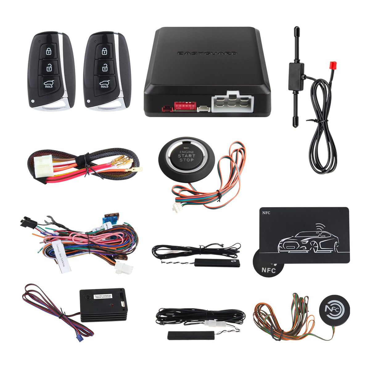 Sistema de Alarma de Entrada Sin Llave EASYGUARD Negro con Arranque Remoto y NFC para Coche