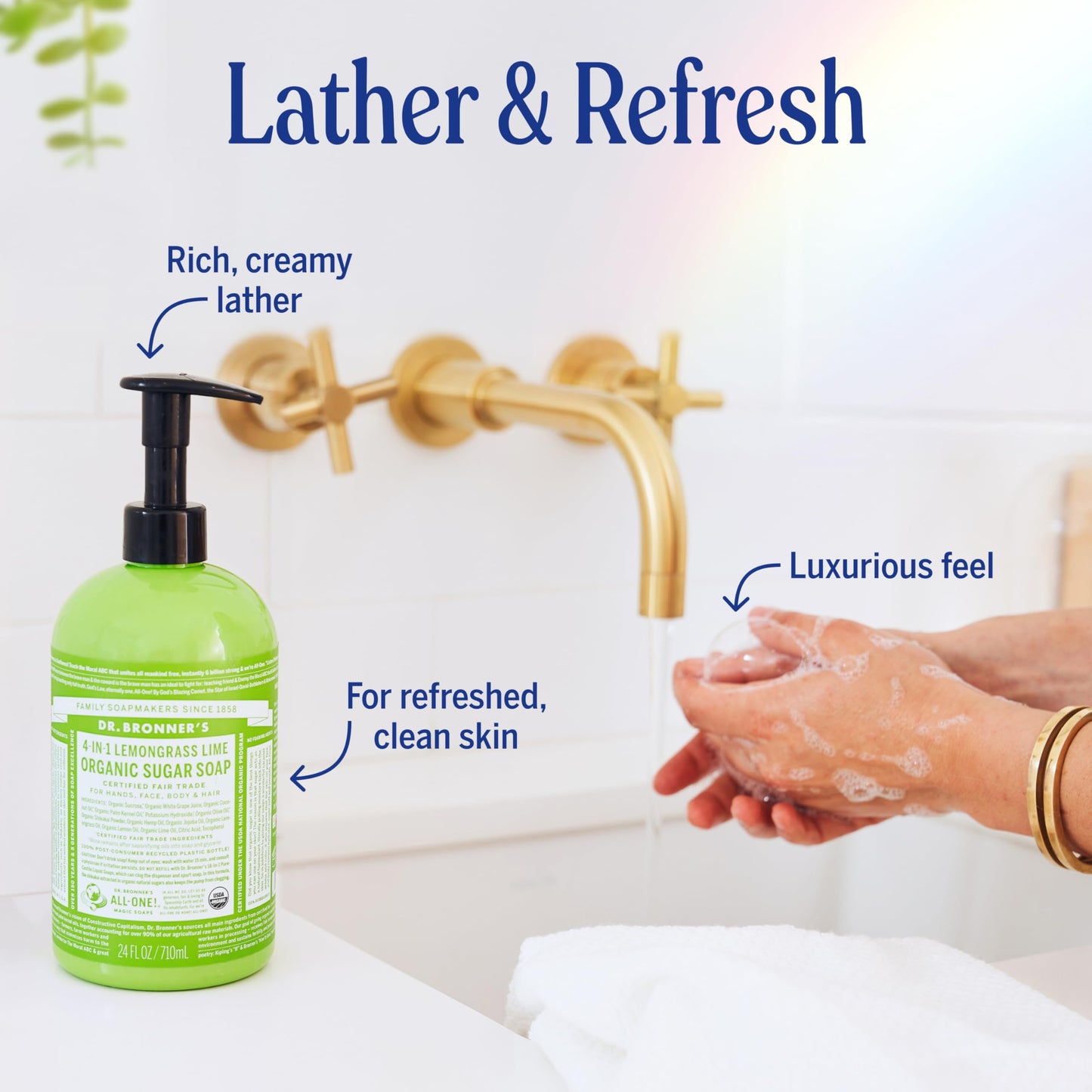 Dr. Bronner's | Jabón líquido de azúcar orgánico, hidratante y nutritivo, para manos, cuerpo, rostro y cabello; certificado vegano - Limoncillo, 710 ml