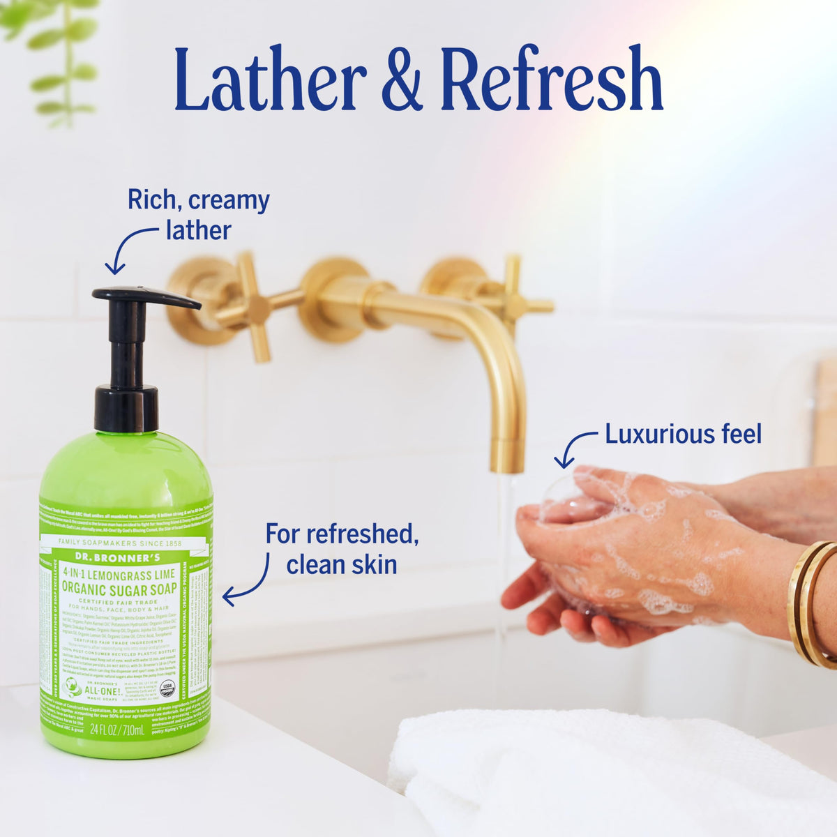 Dr. Bronner's | Jabón líquido de azúcar orgánico, elaborado con aceites vegetales, Shikakai y azúcar, usos 4 en 1: manos, cuerpo, rostro y cabello; limpia, hidrata y nutre - Limoncillo, 1.9 L
