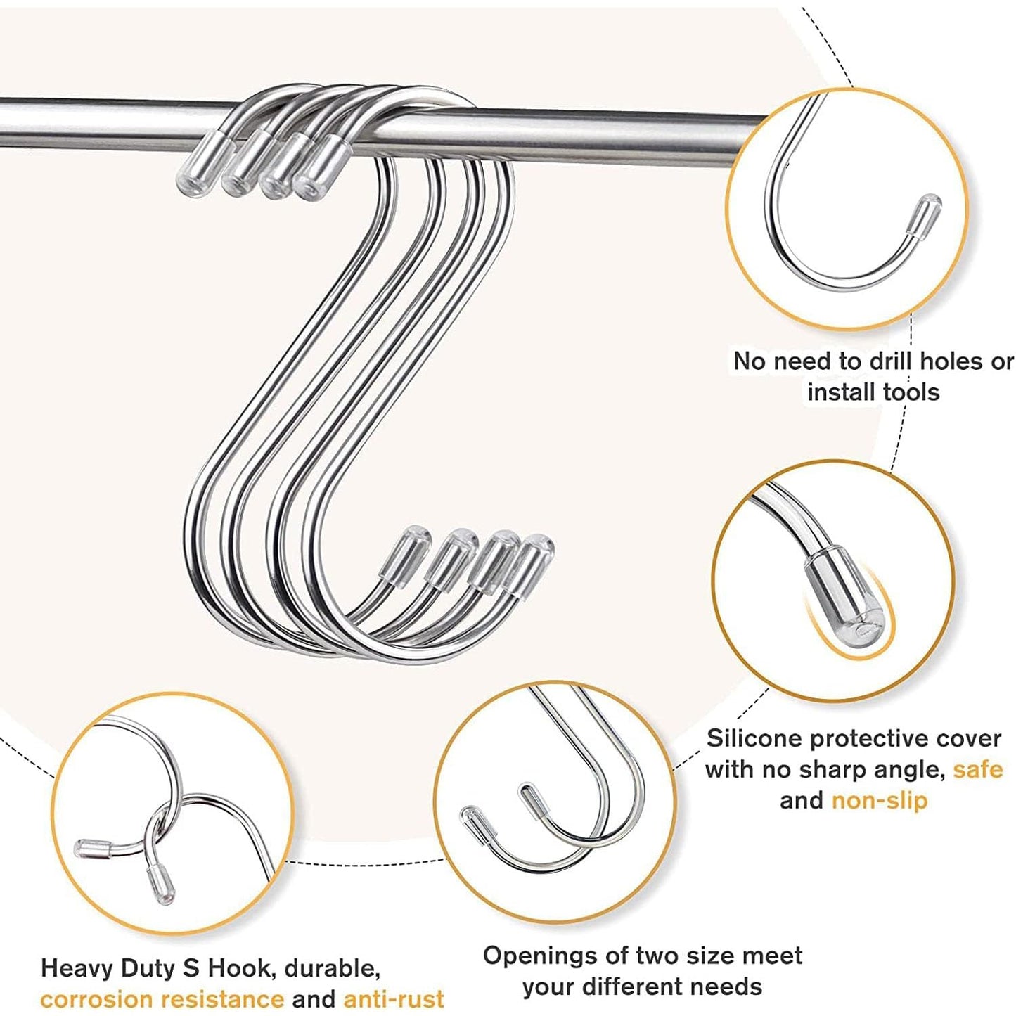 Ganchos Colgantes de Acero Inoxidable en Forma de S de 11 cm para Almacenamiento en Baño y Cocina