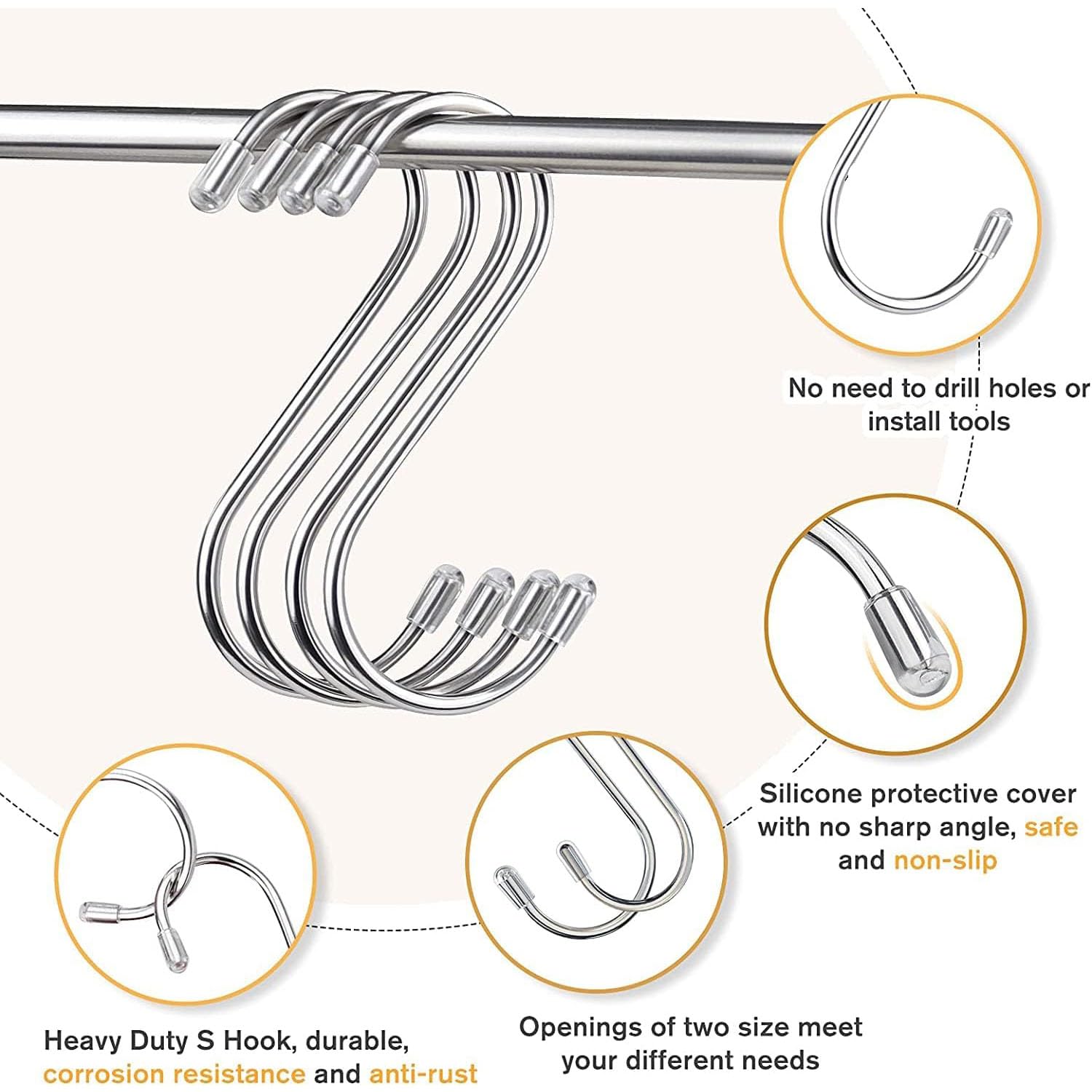 Ganchos Colgantes de Acero Inoxidable en Forma de S de 11 cm para Almacenamiento en Baño y Cocina
