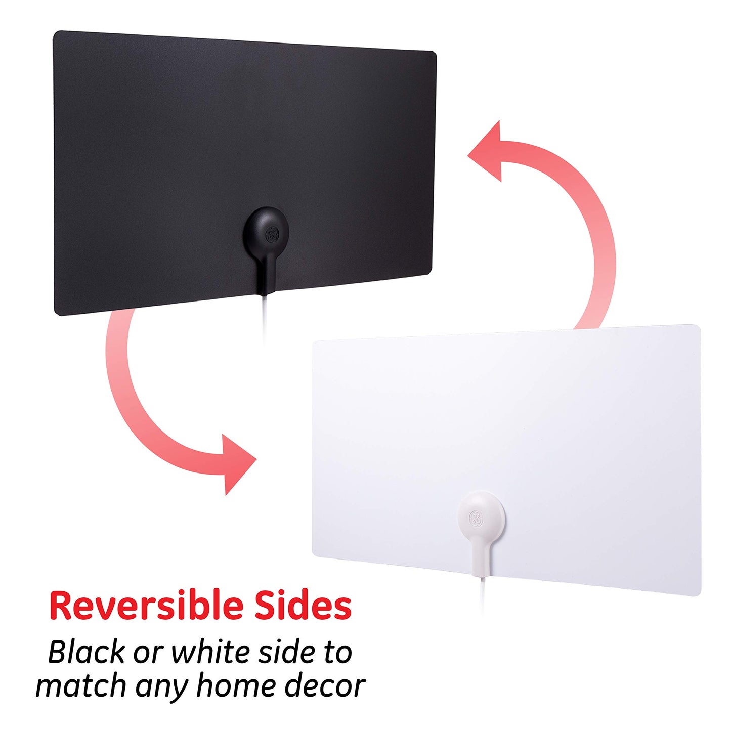 GE Antena de TV Interior Ultra Edge, Negro, Blanco, 4K 1080P VHF UHF, Antena de Largo Alcance, Digital, Antena HDTV, Compatible con Smart TV, Cable coaxial de 6 pies, 11264