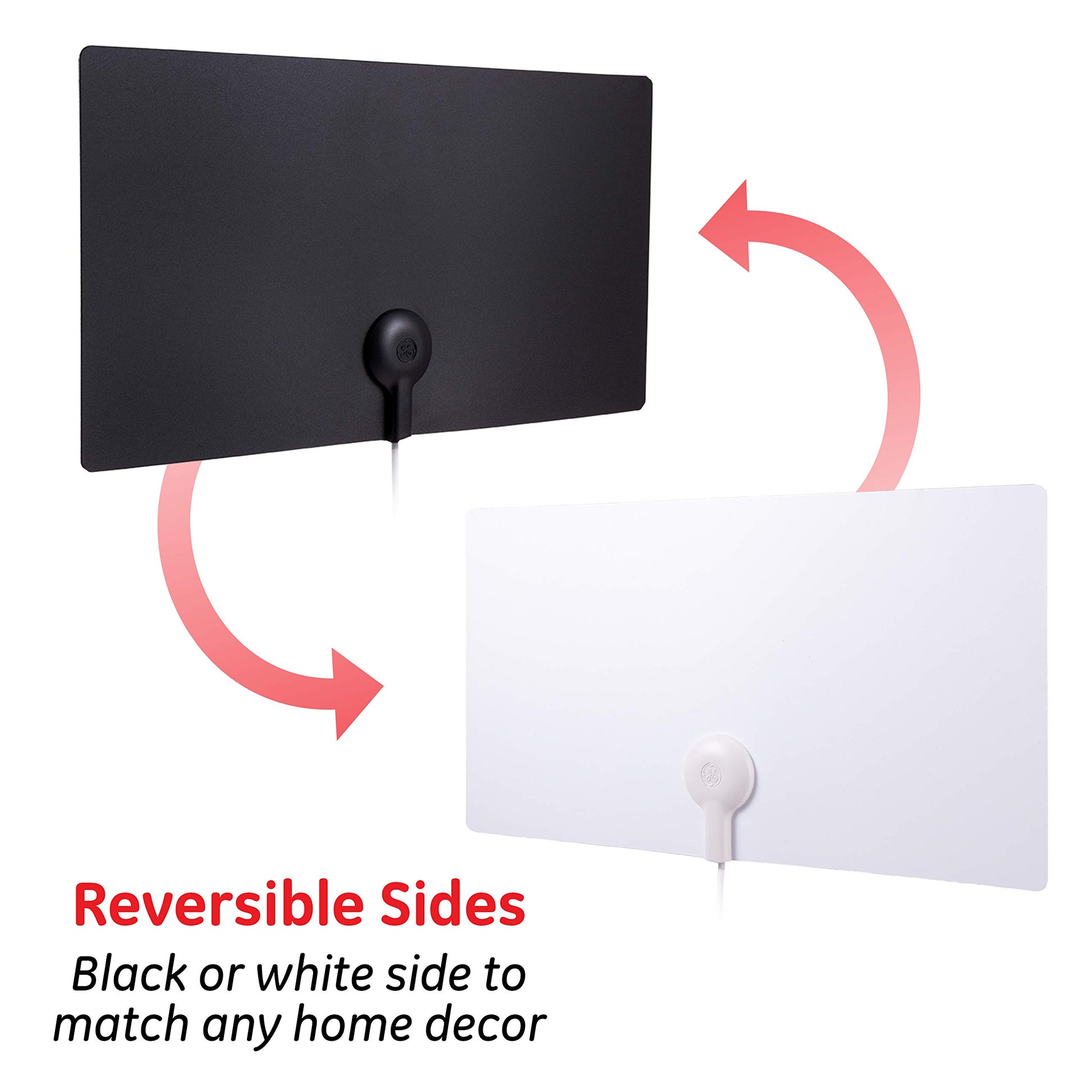 GE Antena de TV Interior Ultra Edge, Negro, Blanco, 4K 1080P VHF UHF, Antena de Largo Alcance, Digital, Antena HDTV, Compatible con Smart TV, Cable coaxial de 6 pies, 11264