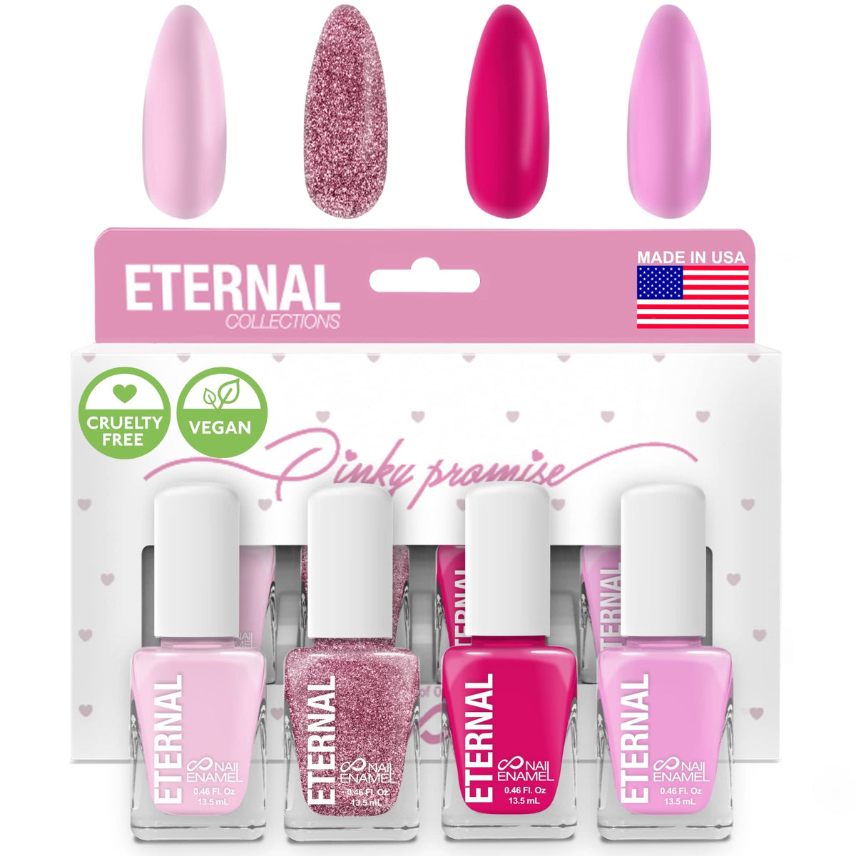 Eternal Colección – Juego de 5 piezas: Larga duración, secado rápido, esmalte de uñas de brillo espejo – endurecedor, acabado brillante y brillante – 0,46 onzas fluidas cada uno (PINKY PROMISE)