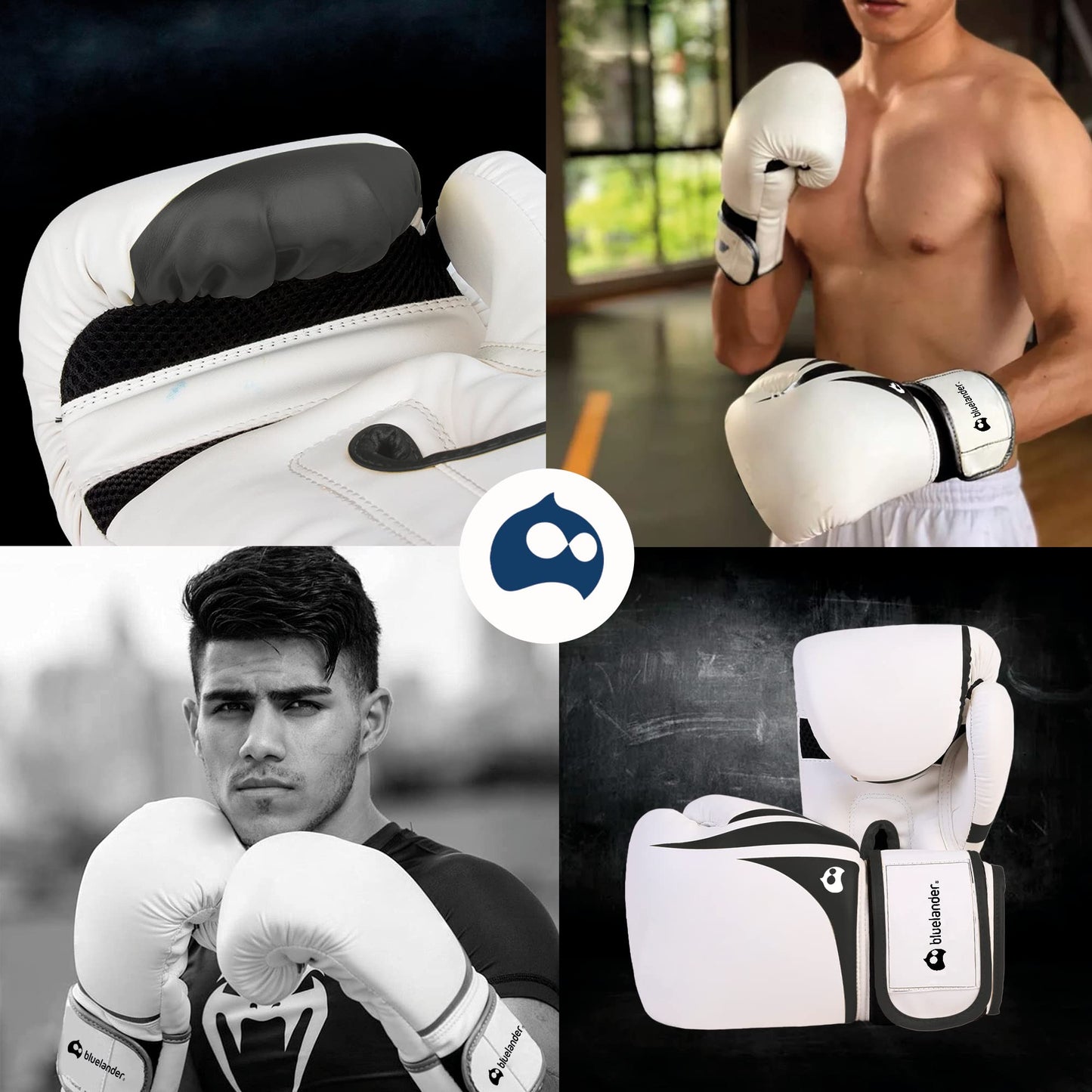 Bluelander Guantes de Boxeo 16 Oz, Unisex, con Protector Bucal, Absorción de Impactos y Correa de Velcro, Perfectos para Practicar Kickboxing, MMA y Artes Marciales Mixtas
