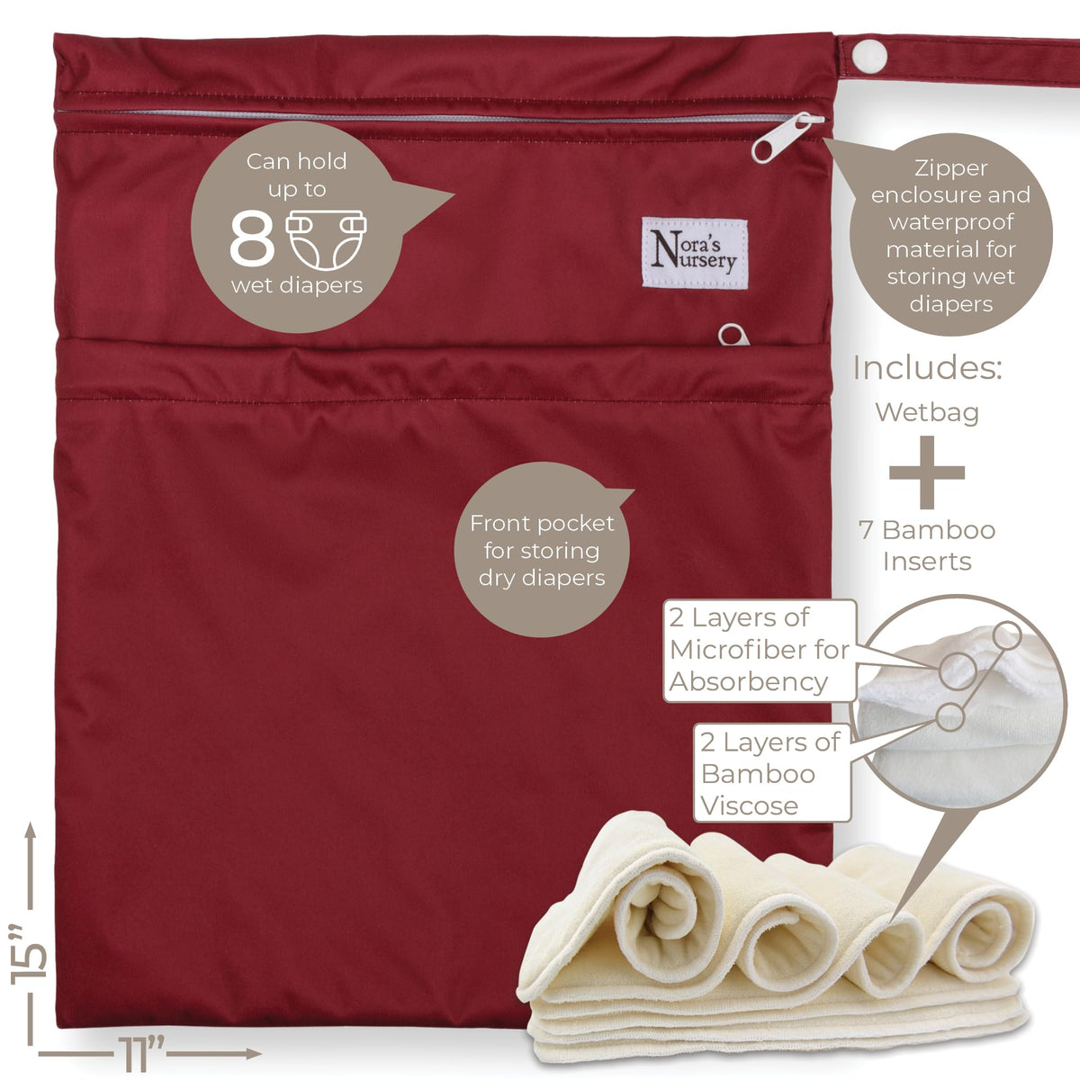 Nora's Nursery AWJ - Paquete de 7 pañales de tela con 1 bolsa húmeda, funda impermeable, lavable, reutilizable y de tamaño único para recién nacidos y niños pequeños - Pacific Neutrals