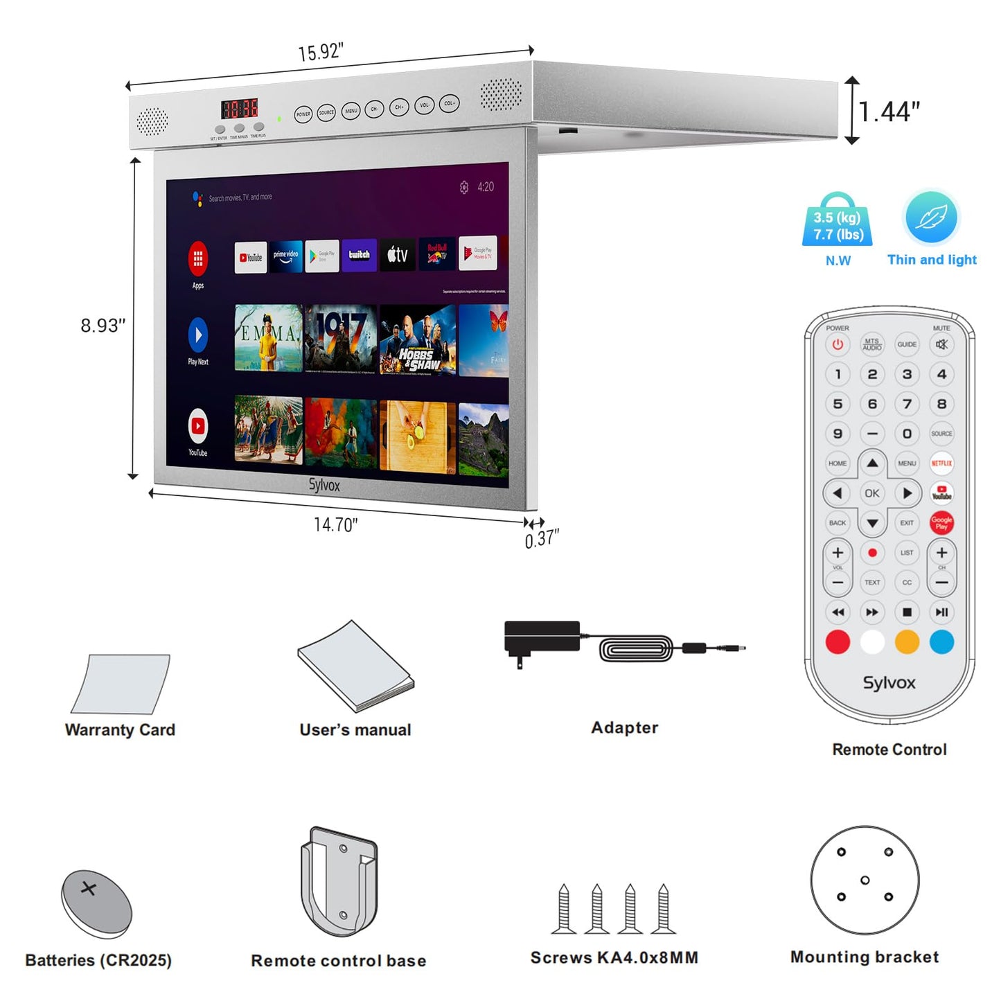 Smart TV SYLVOX Plateado Giratorio 360° para Cocina y RV