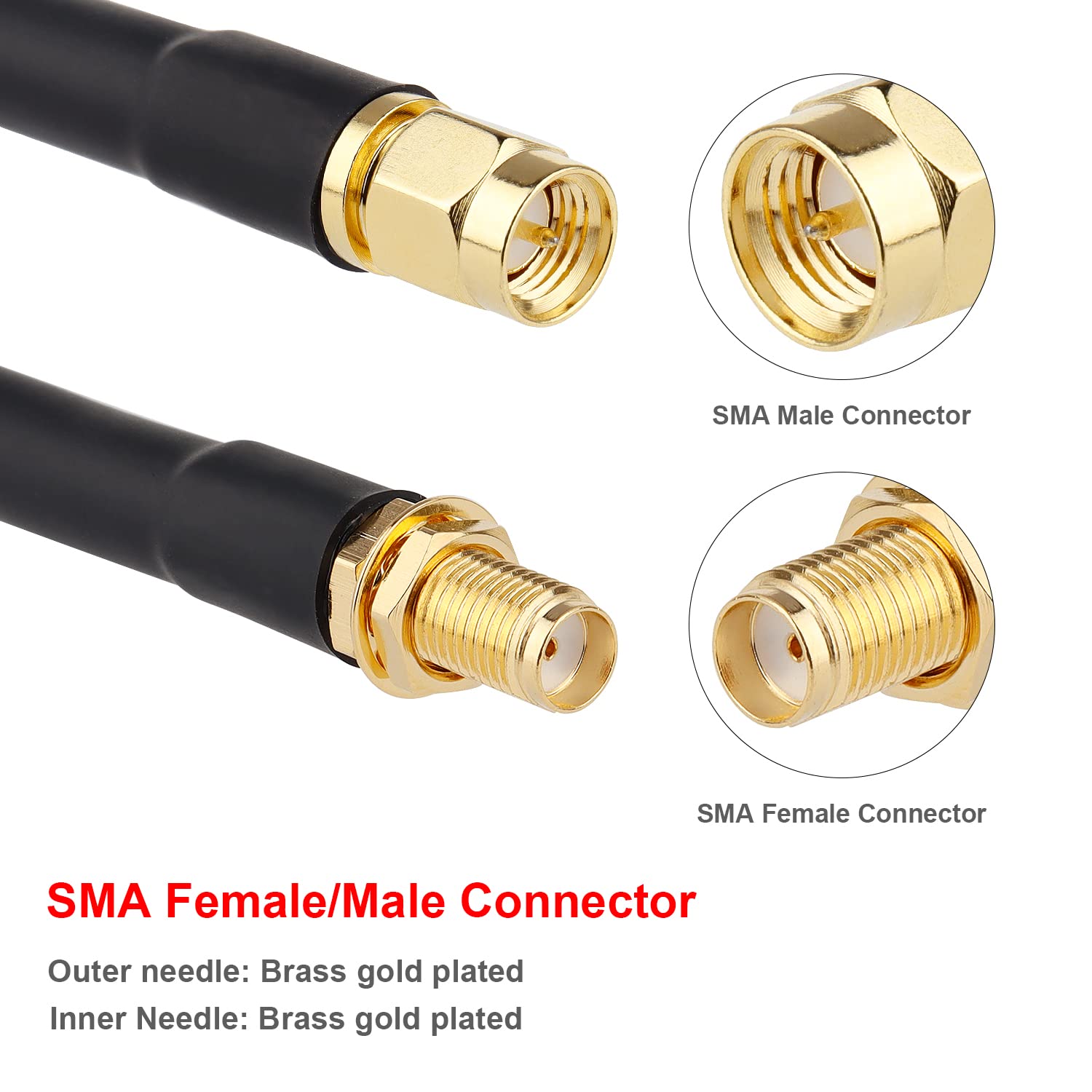 XRDS - Cable de extensión coaxial SMA macho a SMA hembra, 50 ohmios KMR240, cable coaxial SMA de baja pérdida con conectores SMA