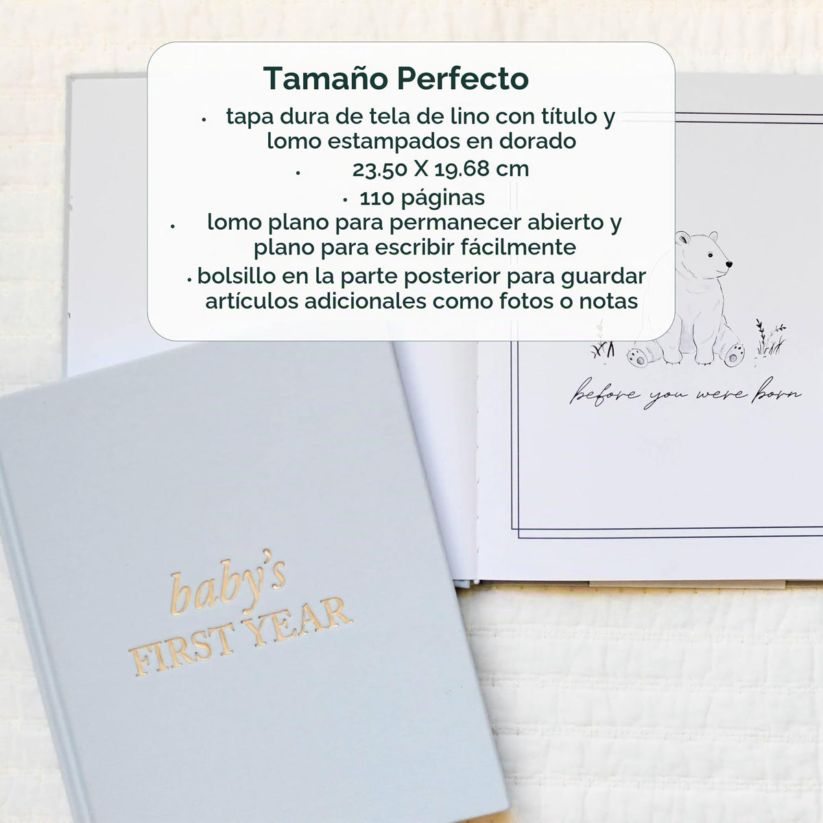 Libro de Bebé Duncan & Stone rosa polvorienta de Lino para Memoria de Primer Año