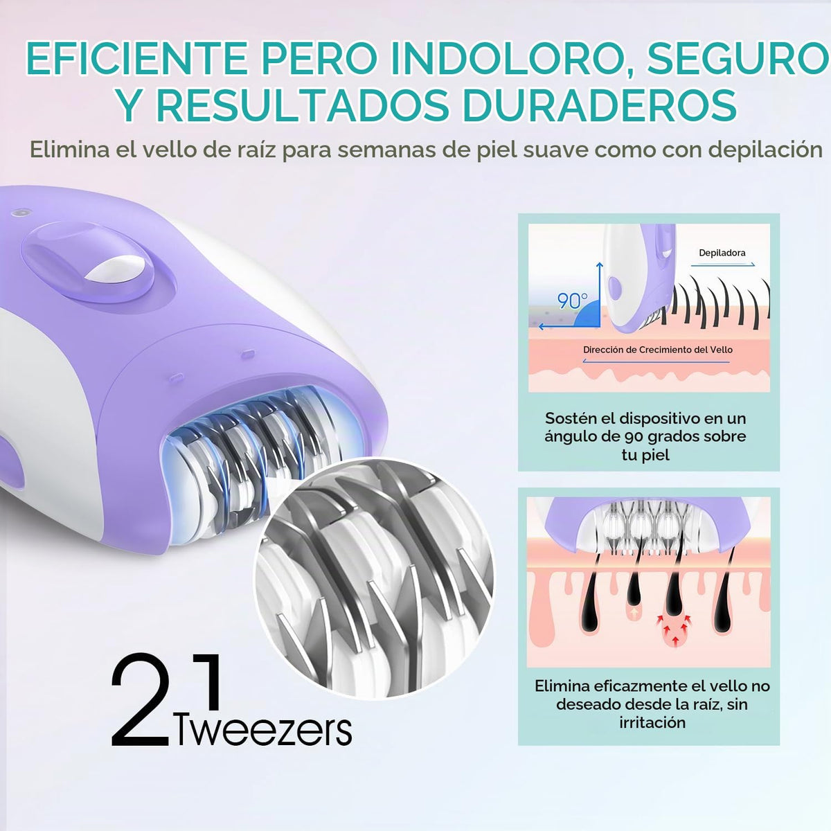 VOGOE Depiladora para Mujeres: Depiladoras Inalámbricas para Mujeres, Afeitadora Eléctrica 4 En 1, 2 Velocidades Y 21 Pinzas para Cara, Piernas, Brazos, Axilas, Bikini, Hr310 Púrpura