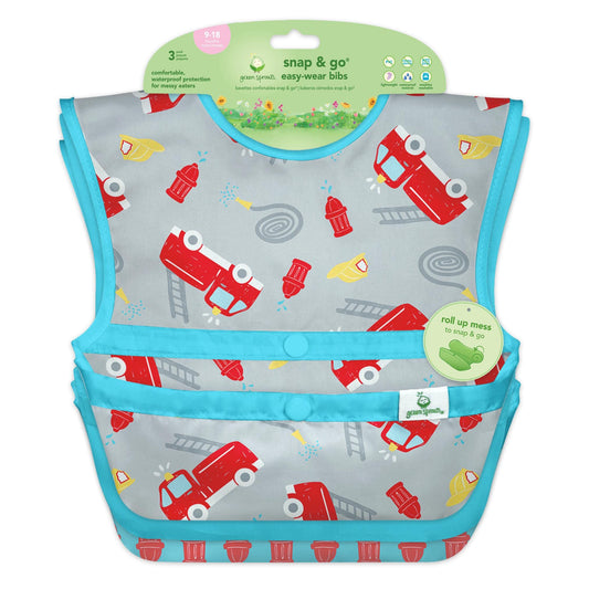 green sprouts Snap and Go baberos fáciles de llevar para bebé y niño (3 unidades) | Protección para comedores desordenados | Bolsillo invertido, fácil de limpiar