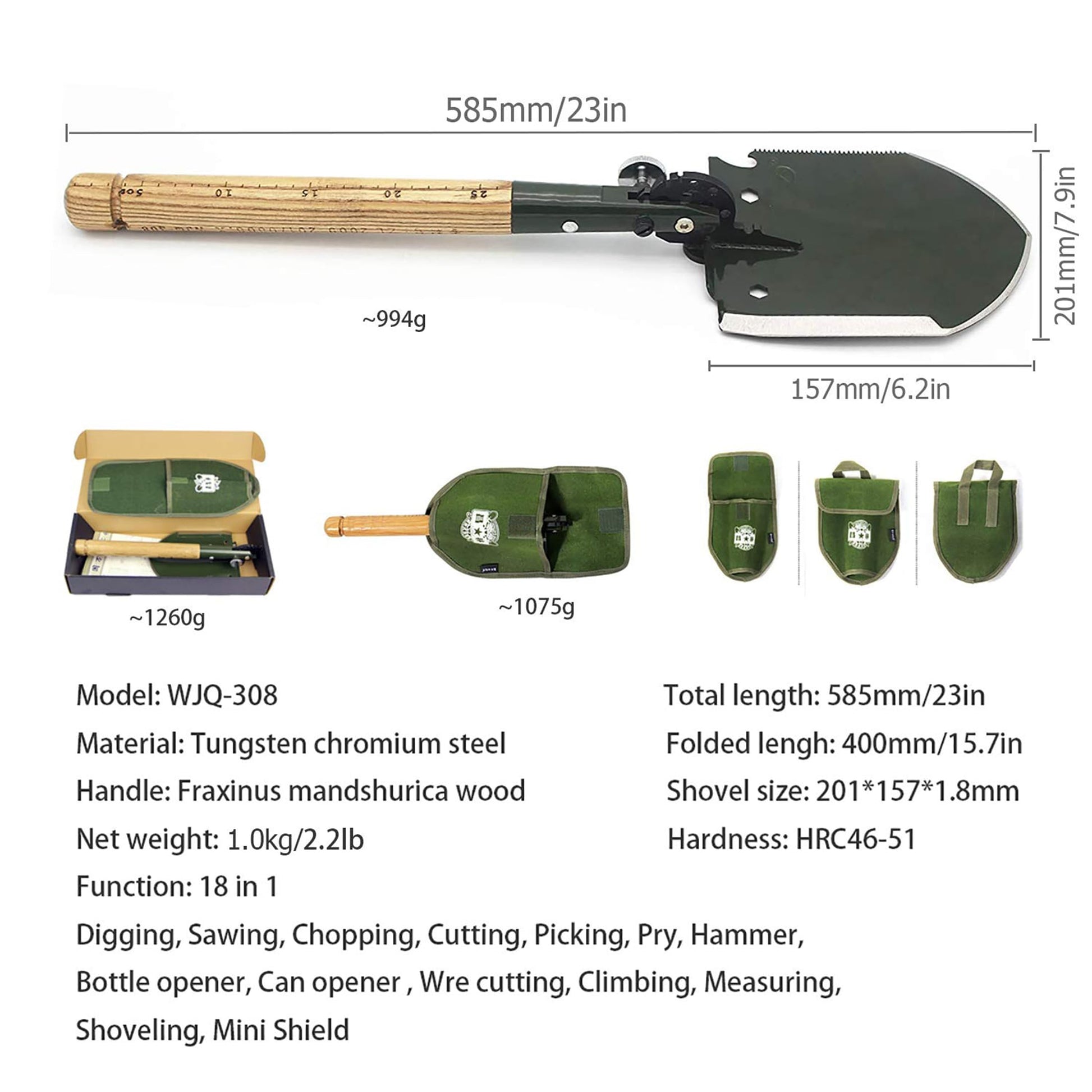 WJQ-308 Pala Militar China Plegable portátil Pala de Camping 18 en 1 con Estuche Impermeable Original Kit de Bolsa