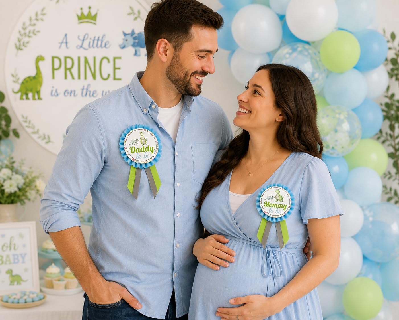 Alfileres de dinosaurio para baby shower para mamá, papá, abuela, selva, familia, para llevar, es un niño, Una talla, Cartulina cartulina cintas de satén Pin de diamantes de imitación solo para faja,