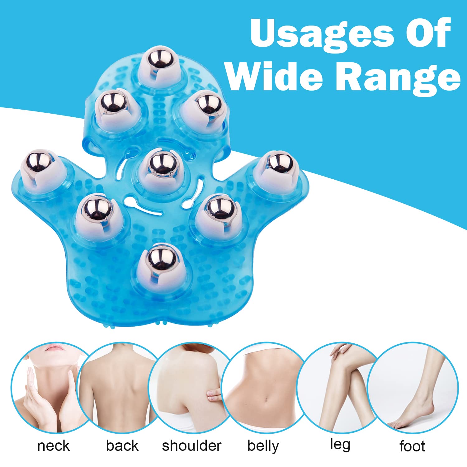 Boseen Palm Shaped 360 degree Metal Roller Massager- Handheld Body Massage Tool for Deep Tissue Stress Relief and Cellulite Reduction (Blue) by Anple