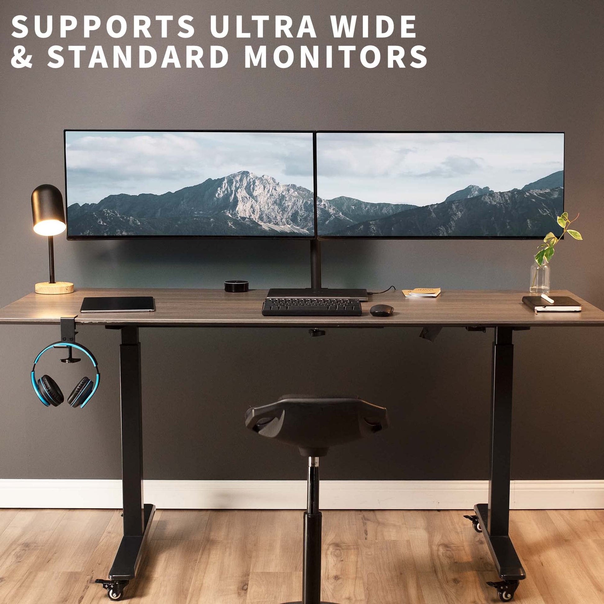 Soporte de Montaje de Escritorio VIVO Negro para Monitor Dual de Movimiento Completo VESA