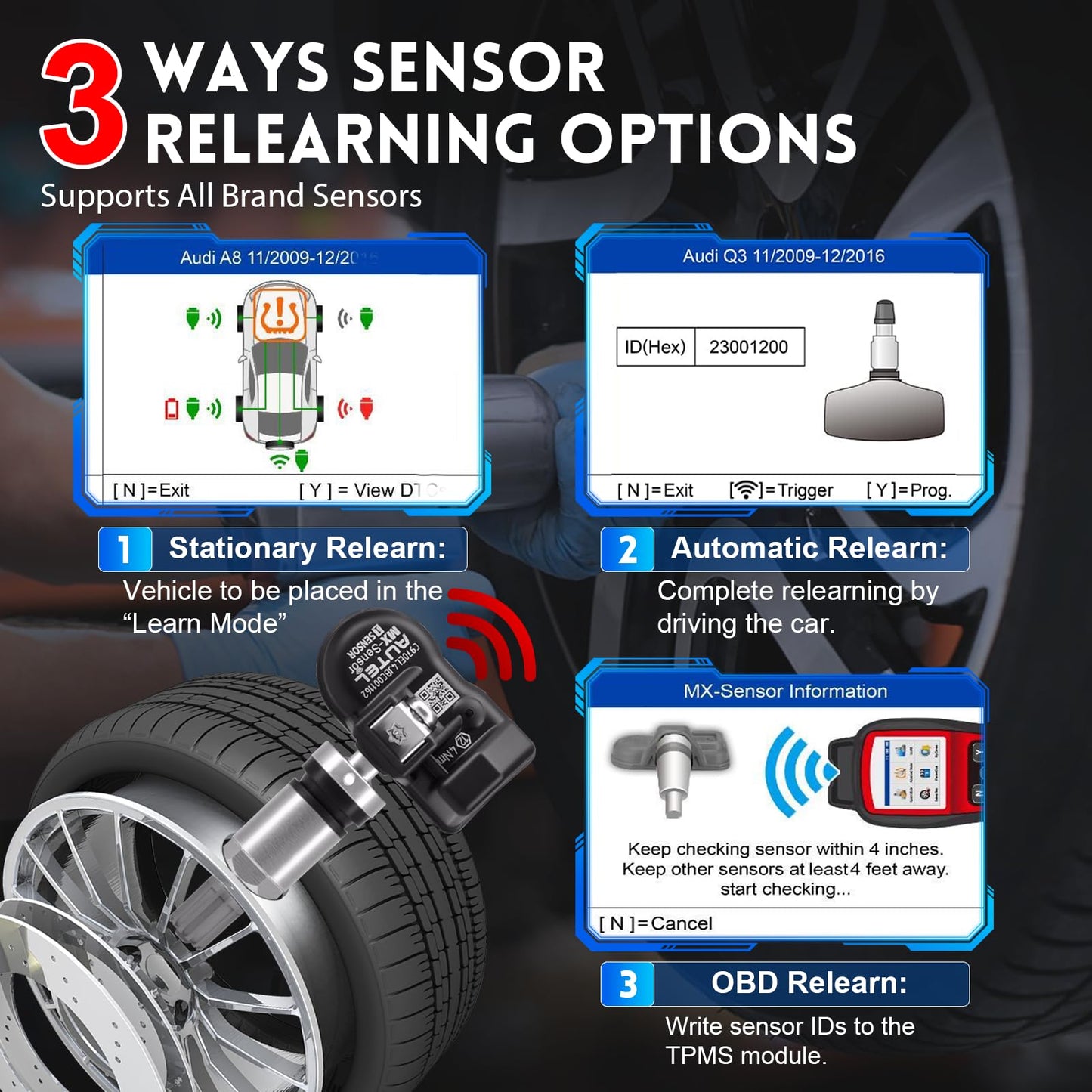 Autel MaxiTPMS TS508WF Herramienta de reinicio (original 2025 nueva) actualizada de TS508, TS601, programa MX-Sensores (315/433 MHz), activar/reiniciar todos los sensores, TPMS restablecer,