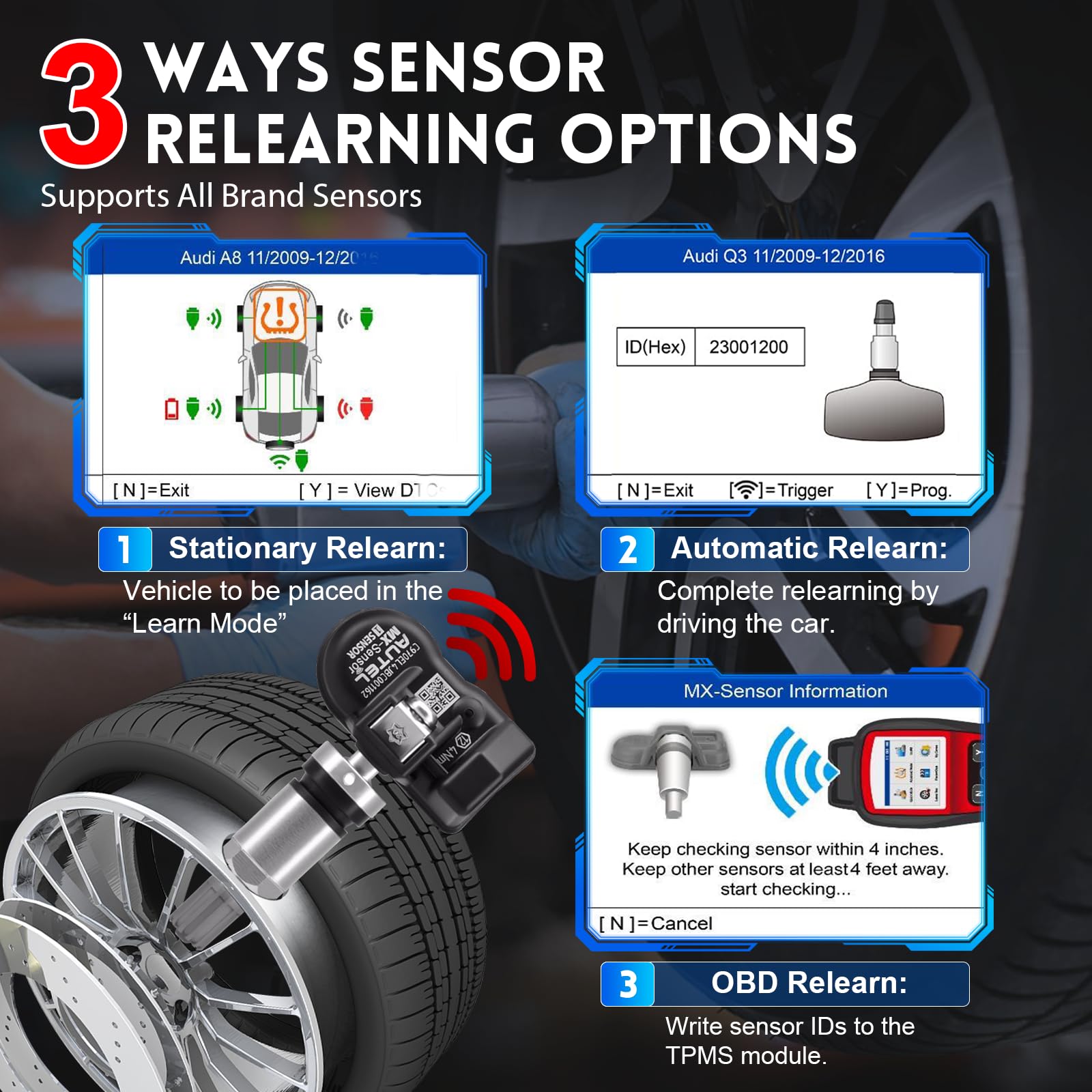 Autel MaxiTPMS TS508WF Herramienta de reinicio (original 2025 nueva) actualizada de TS508, TS601, programa MX-Sensores (315/433 MHz), activar/reiniciar todos los sensores, TPMS restablecer,