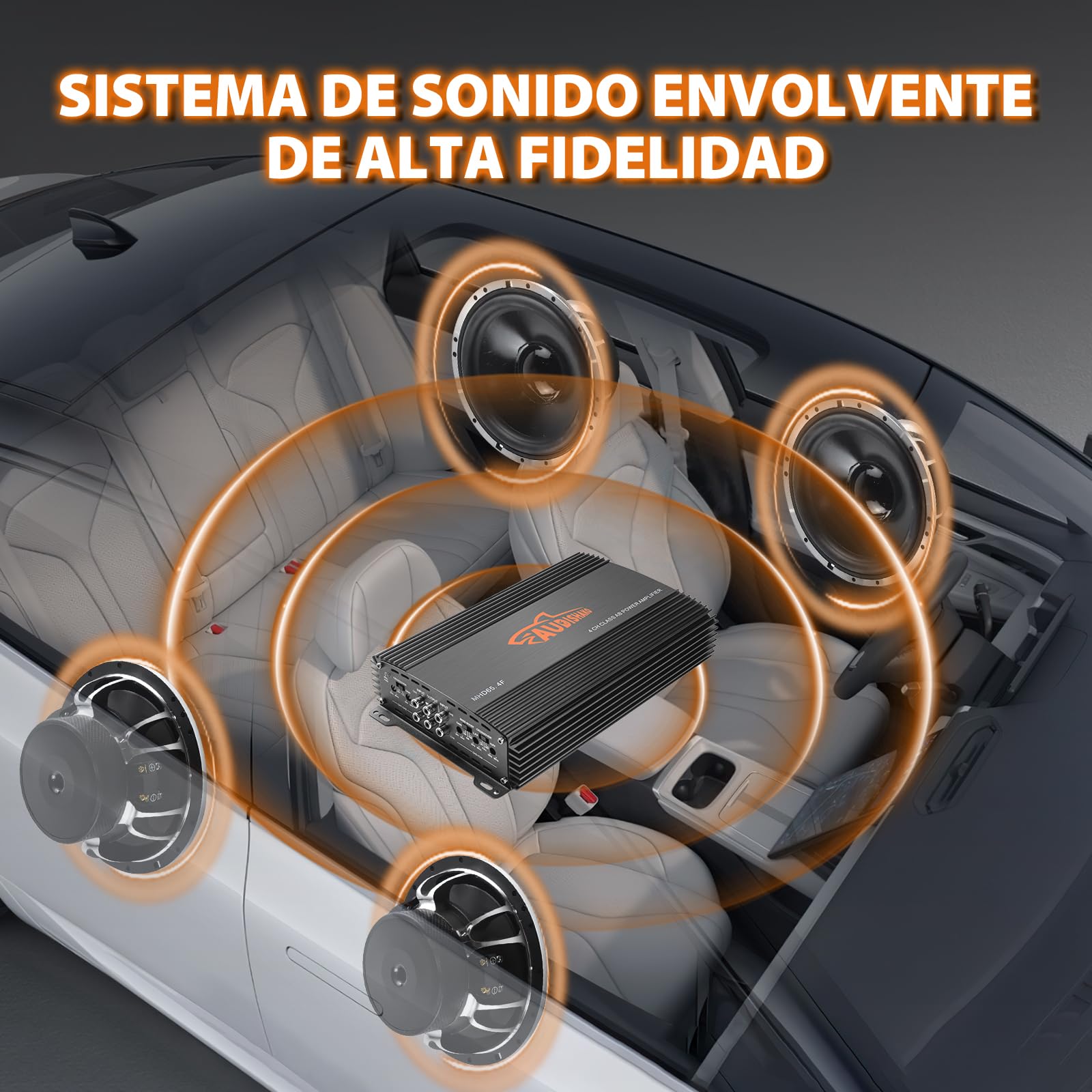 AUDISHAKO 1000W Amplificador de Audio de 4 Canales,Amplificador para Auto de Clase A/B, 2 Ohm 130W x 4 Canales para Motocicletas, Coches Deportivos y Otros Sistemas de Audio para Coche