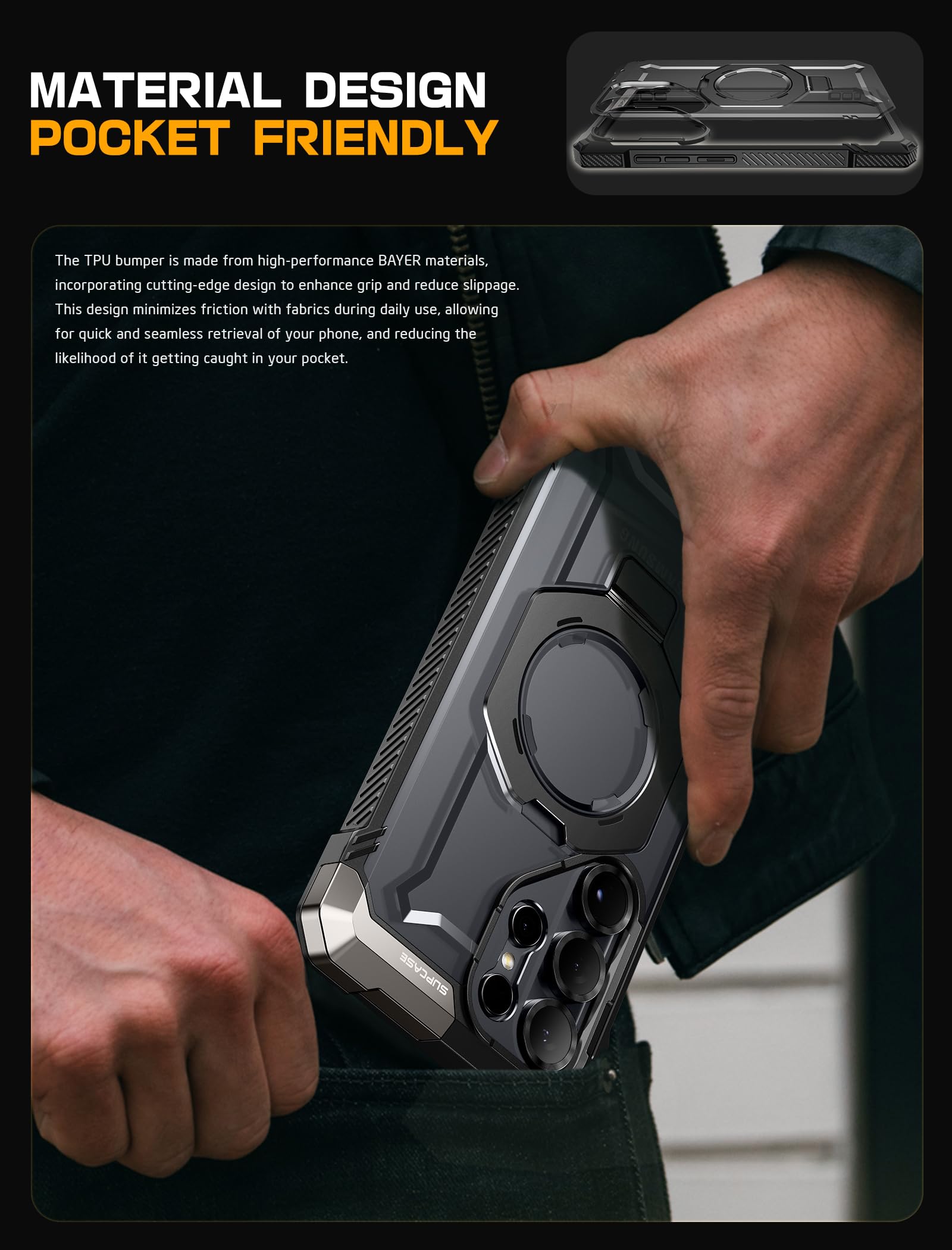 Funda Resistente SUPCASE Negro UBGrip con Soporte Kickstand para Samsung Galaxy S25 Ultra
