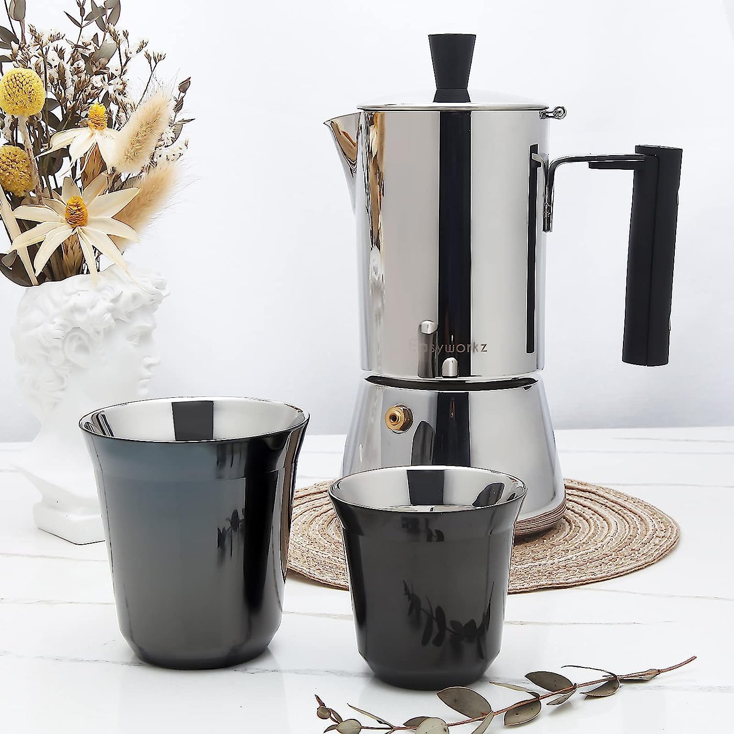 Easyworkz Juego de tazas de espresso de acero inoxidable con aislamiento de doble pared, 150 ml