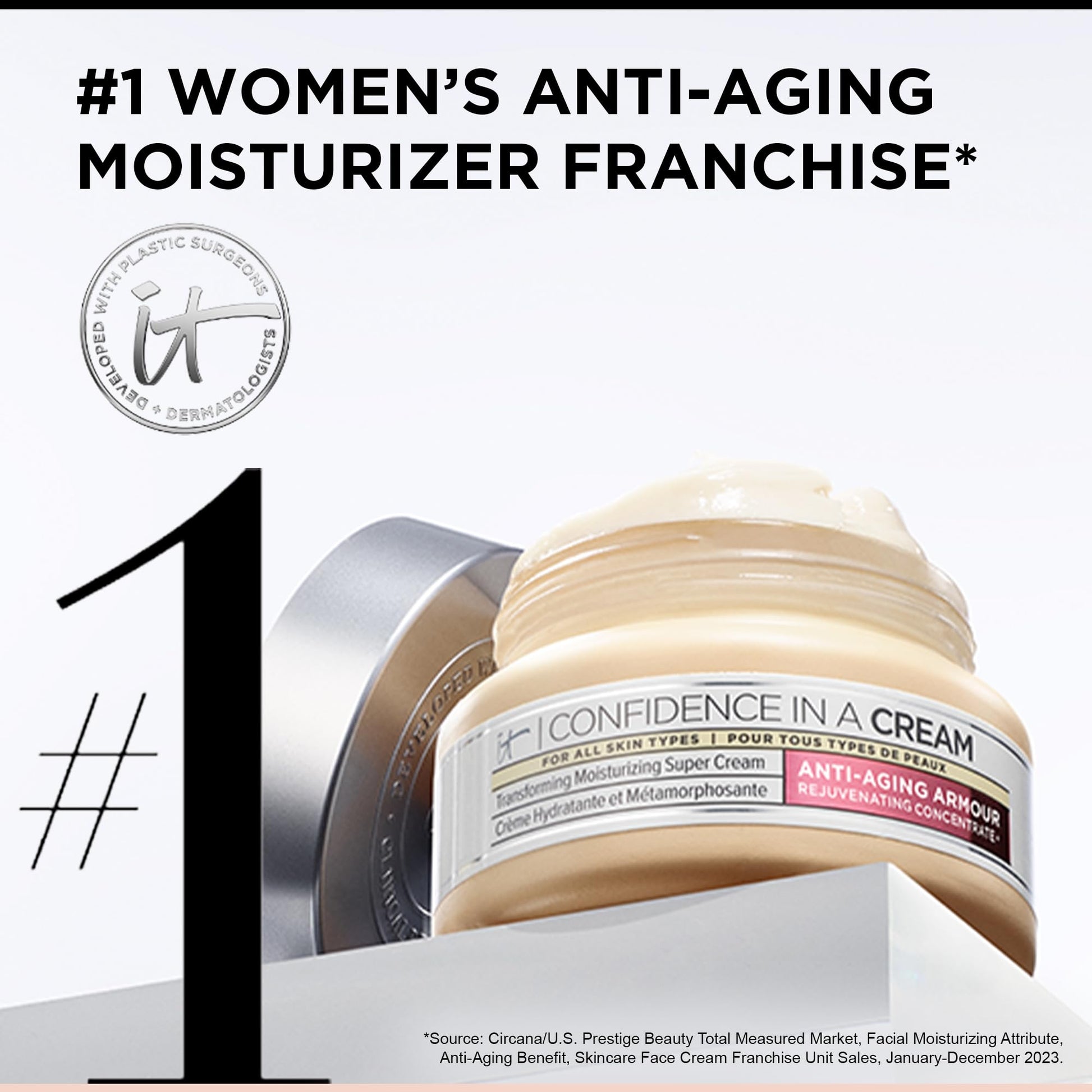 It Cosmetics Confidence in a Cream, crema anti-signos de la edad, tamaño de viaje, 15 ml