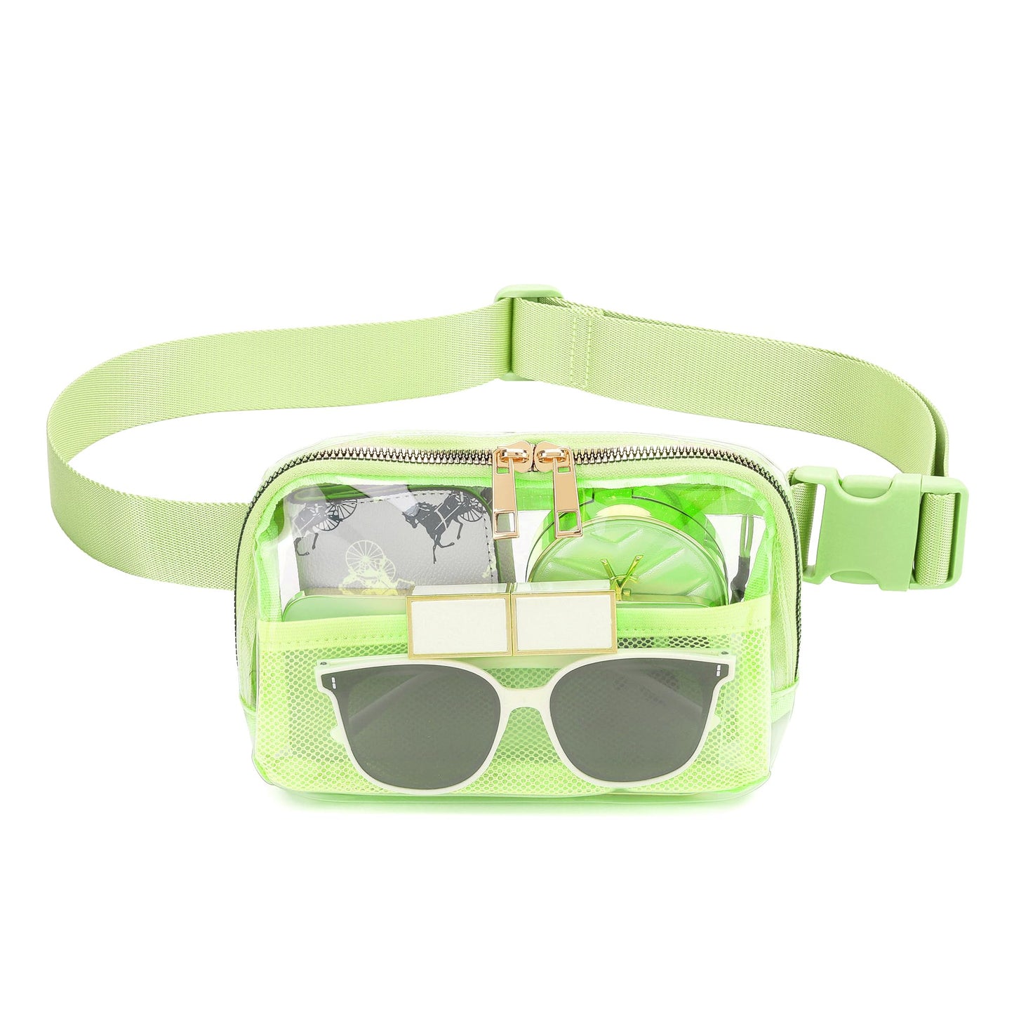 Riñonera Transparente con Correa Ajustable Verde Brillante para Mujeres y Hombres