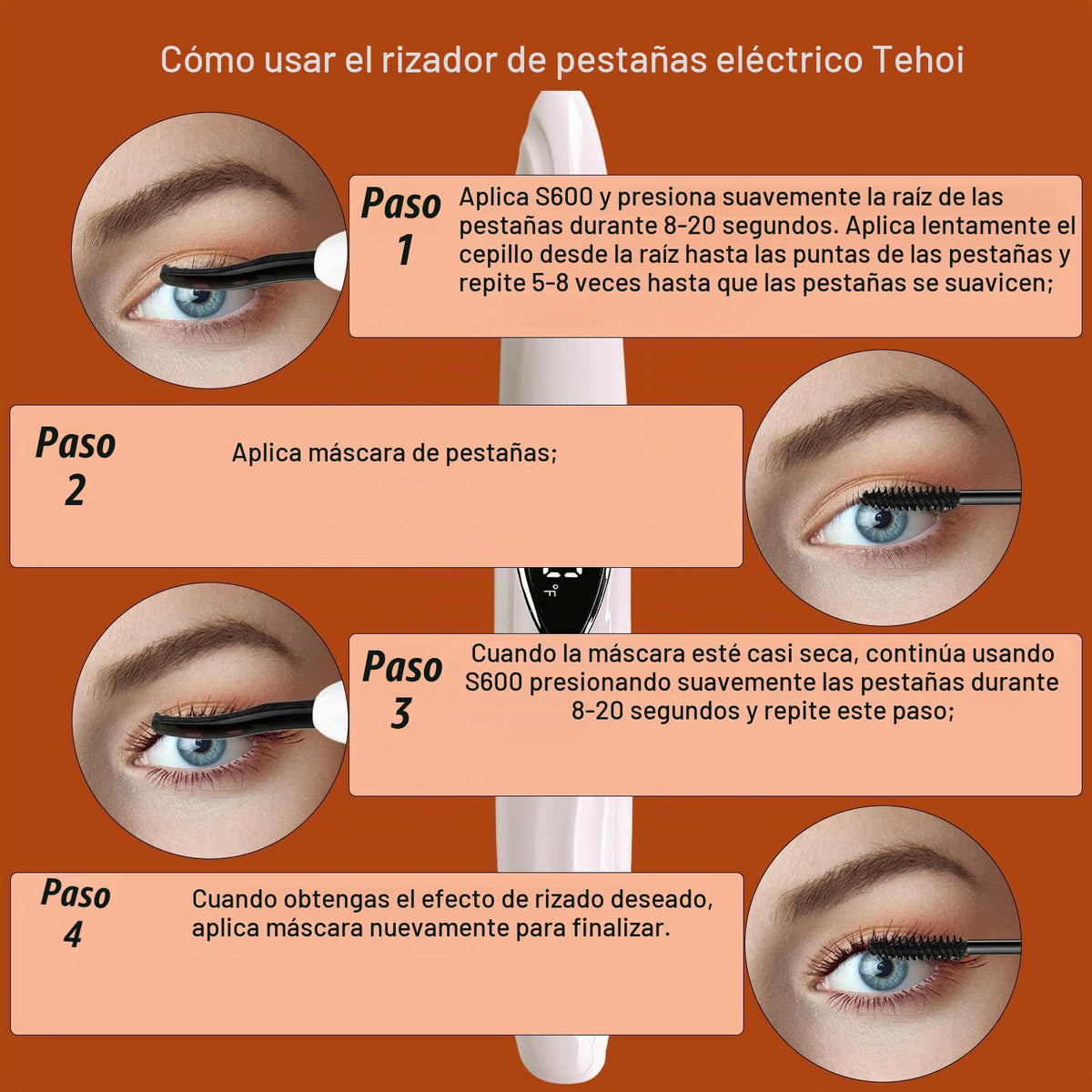 Tehoi - Rizador eléctrico de pestañas con calefacción, pantalla LED de temperatura, rango de control de 60-90 °C, recargable por USB, ideal para el cuidado natural de la belleza para mujeres (Pink+Silver)