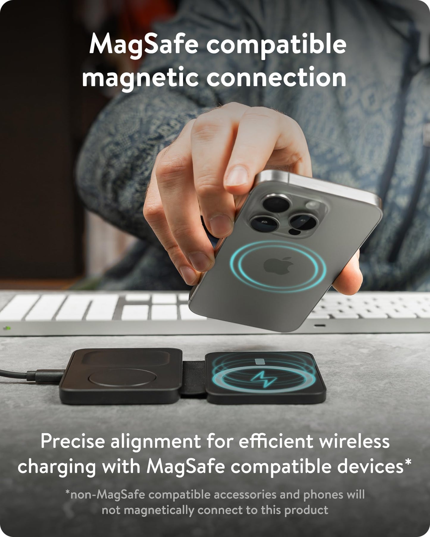Cargador Inalámbrico Mous Negro 3 en 1 MagSafe Compatible para Múltiples Dispositivos