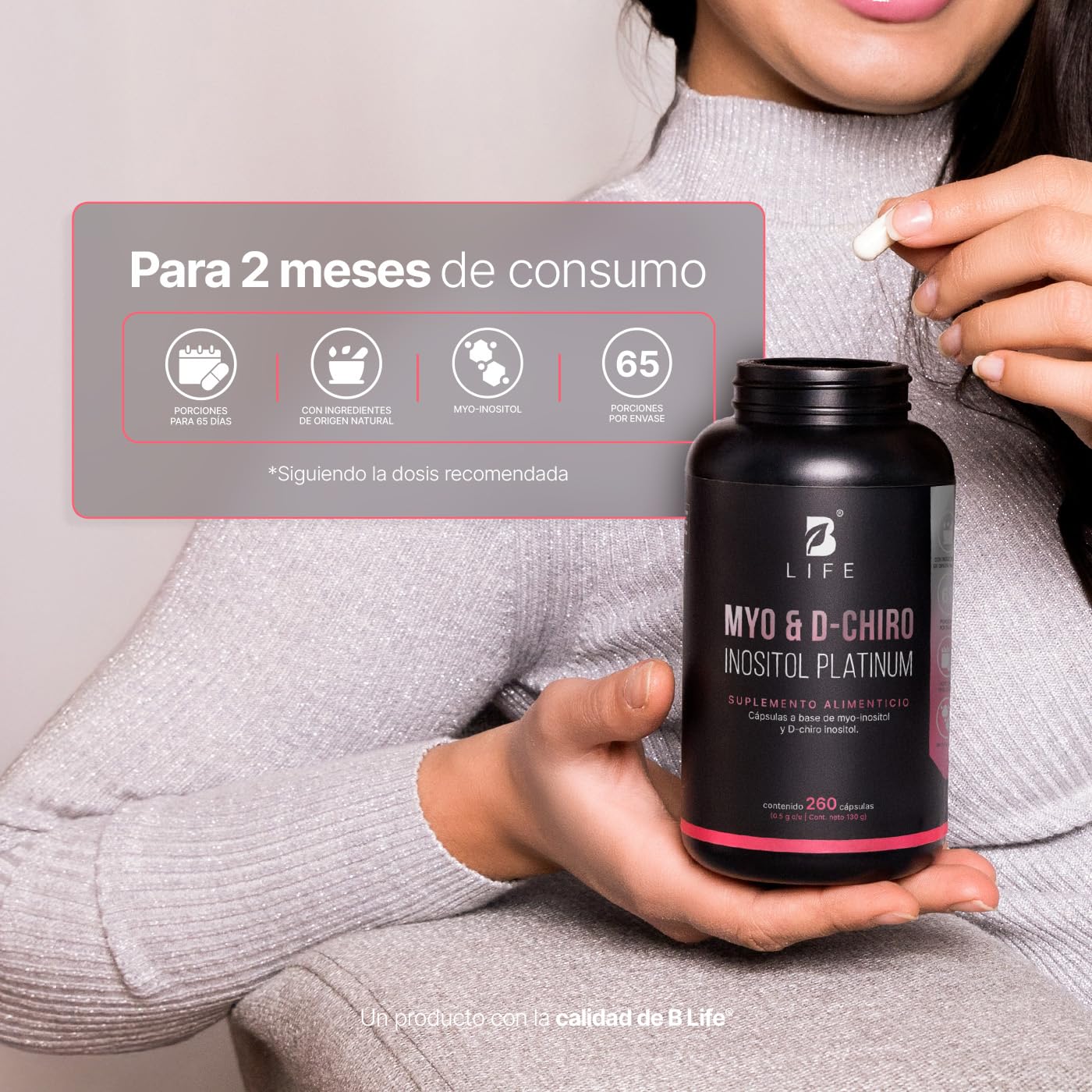 B Life | Myo y D-Chiro Inositol | Ratio 40:1 | 260 cápsulas | 2000 mg por porción | Ingredientes Naturales | Myo & D-Chiro Inositol Platinum.