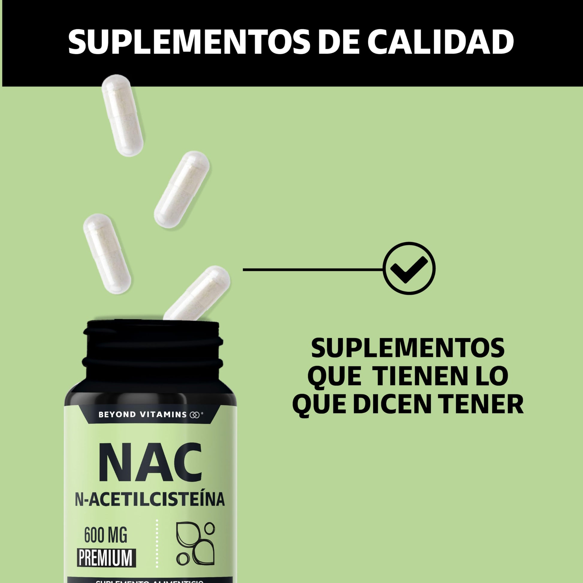 Beyond Vitamins | NAC N-Acetil Cisteína 600mg ultra-premium con Inulina de Agave | N-Acetyl Cysteine (180 Cápsulas)