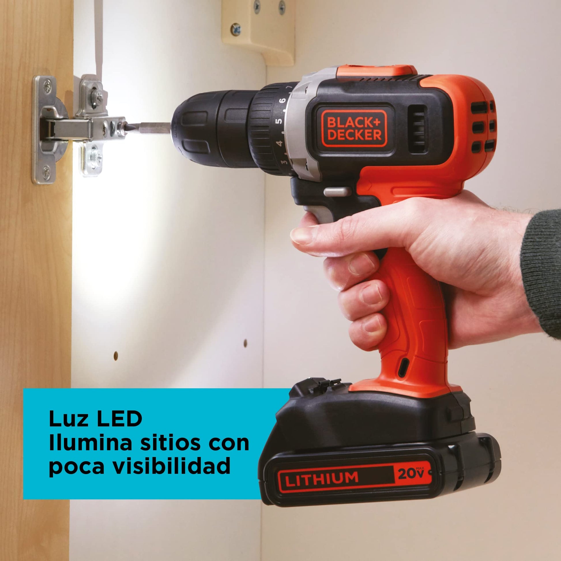 BLACK+DECKER Taladro Inalámbrico Atornillador, 3/8" (10mm), 2 Velocidades, 20V máx, BCD703C1