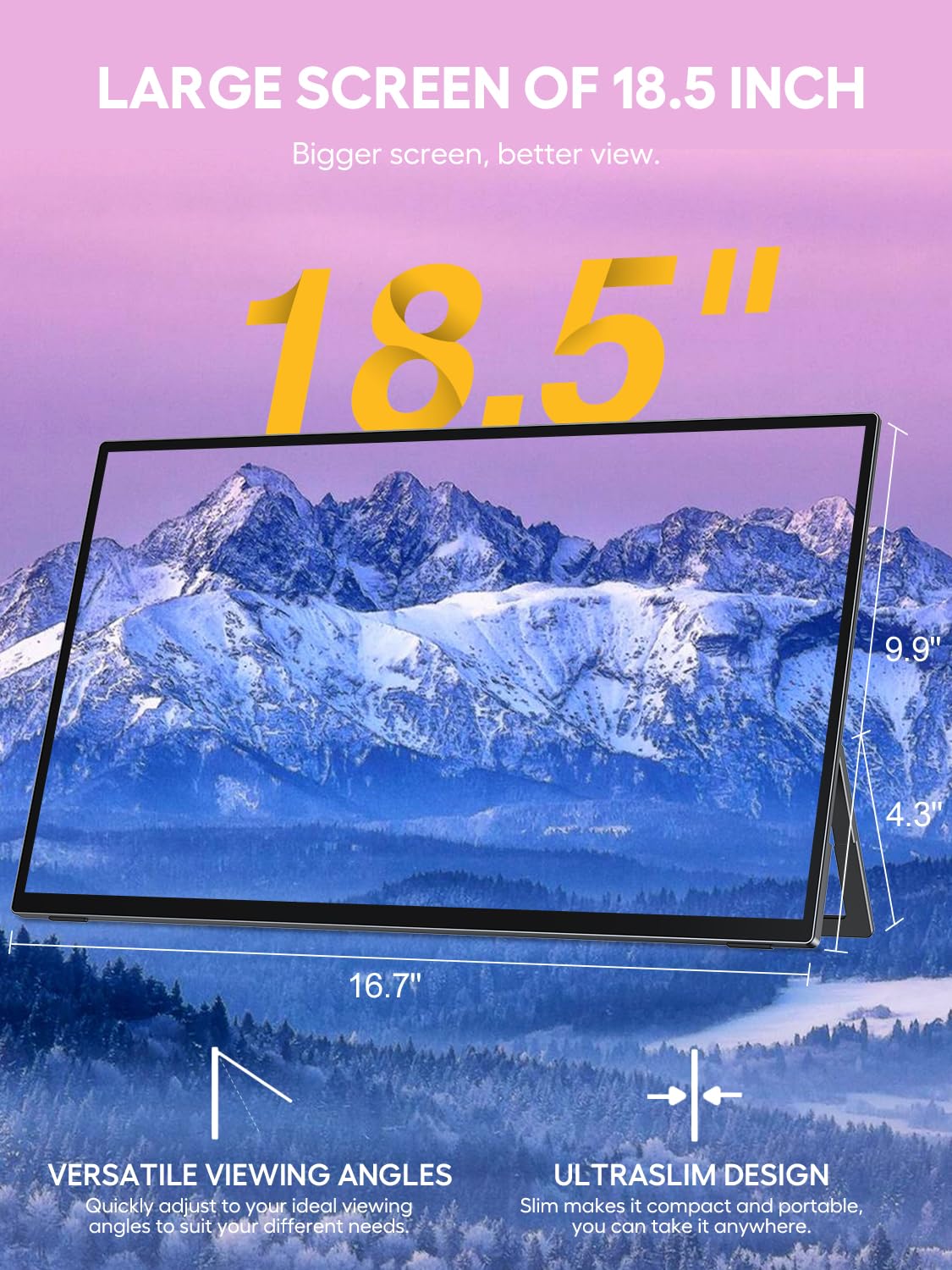 Monitor Portátil UPERFECT 18.5'' Touchscreen Negro 120hz con VESA y Soporte Ajustable 180° para Laptop Switch Phone