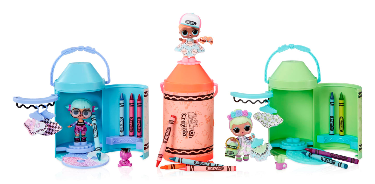 L.O.L. Surprise! Loves CRAYOLA - Colour Me Studio con Muñeca Coleccionable - Más de 30 Sorpresas incluyendo Muñeca, Vestidos de Papel y 4 Crayones - Packaging capsula de crayón - Edad: 3+ años