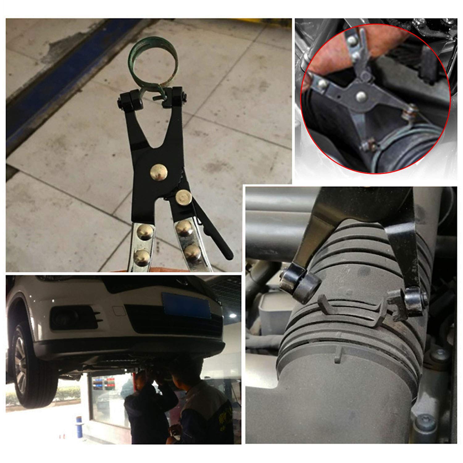 Herramienta de reparación profesional para abrazadera de manguera con banda plana giratoria para extracción e instalación de abrazaderas de manguera tipo anillo o de banda plana
