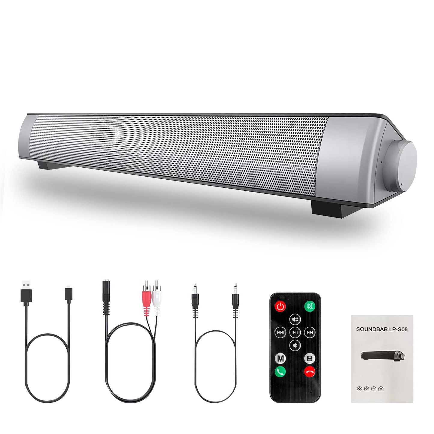 Reproductor Bluetooth,Altavoz Inalámbrico Bluetooth, con Conexión AUX/TF Sonido Envolvente Estéreo de 360, Reproducción Manos Libres, ,Minisistema de Audio para TV,Altavoces de Cine en Casa (Plata)