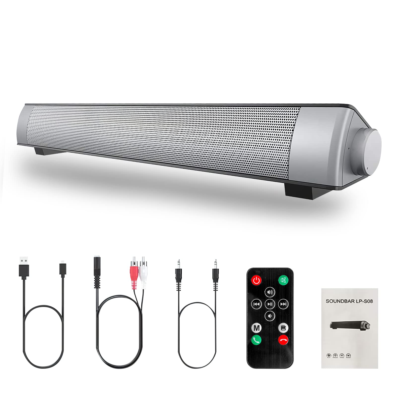 Reproductor Bluetooth,Altavoz Inalámbrico Bluetooth, con Conexión AUX/TF Sonido Envolvente Estéreo de 360, Reproducción Manos Libres, ,Minisistema de Audio para TV,Altavoces de Cine en Casa (Plata)