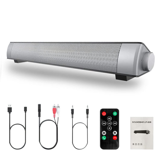 Reproductor Bluetooth,Altavoz Inalámbrico Bluetooth, con Conexión AUX/TF Sonido Envolvente Estéreo de 360, Reproducción Manos Libres, ,Minisistema de Audio para TV,Altavoces de Cine en Casa (Plata)