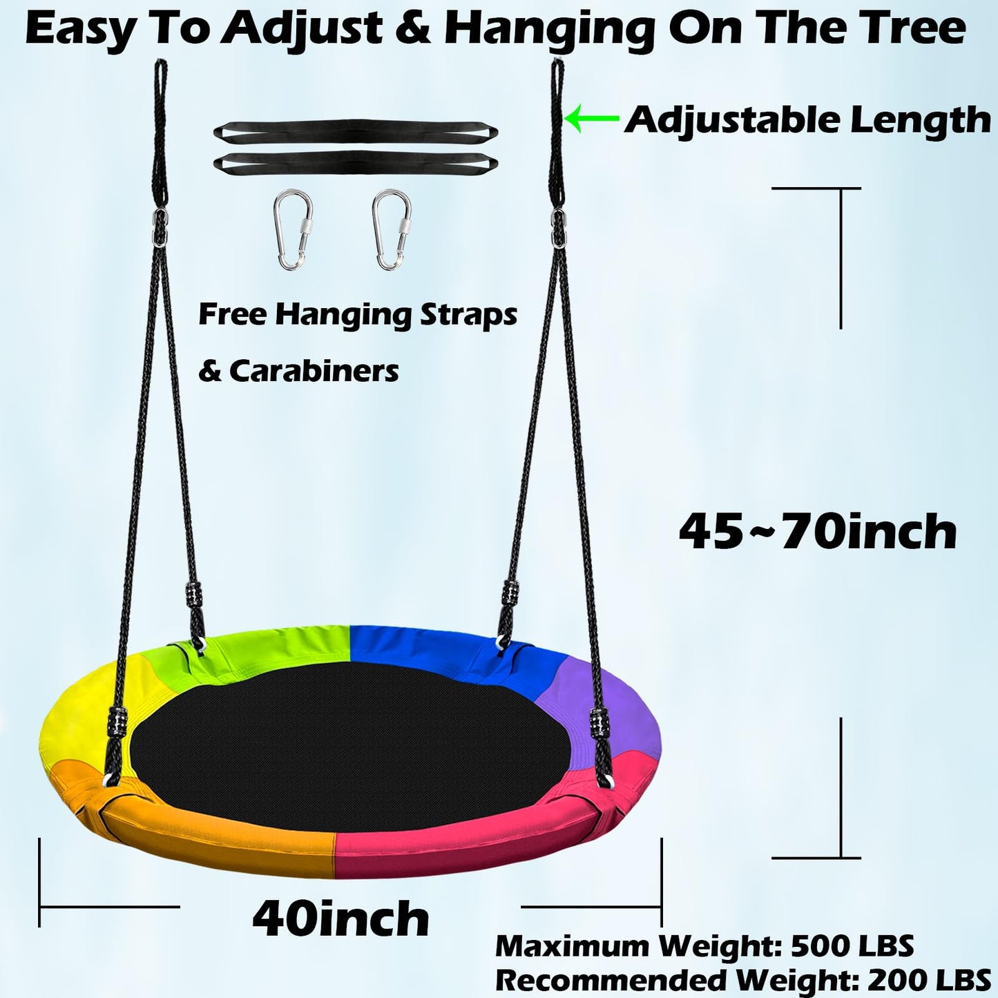 Columpio de Árbol Platillo 40 Pulgadas Impermeable Niños y Adultos 500 Libras