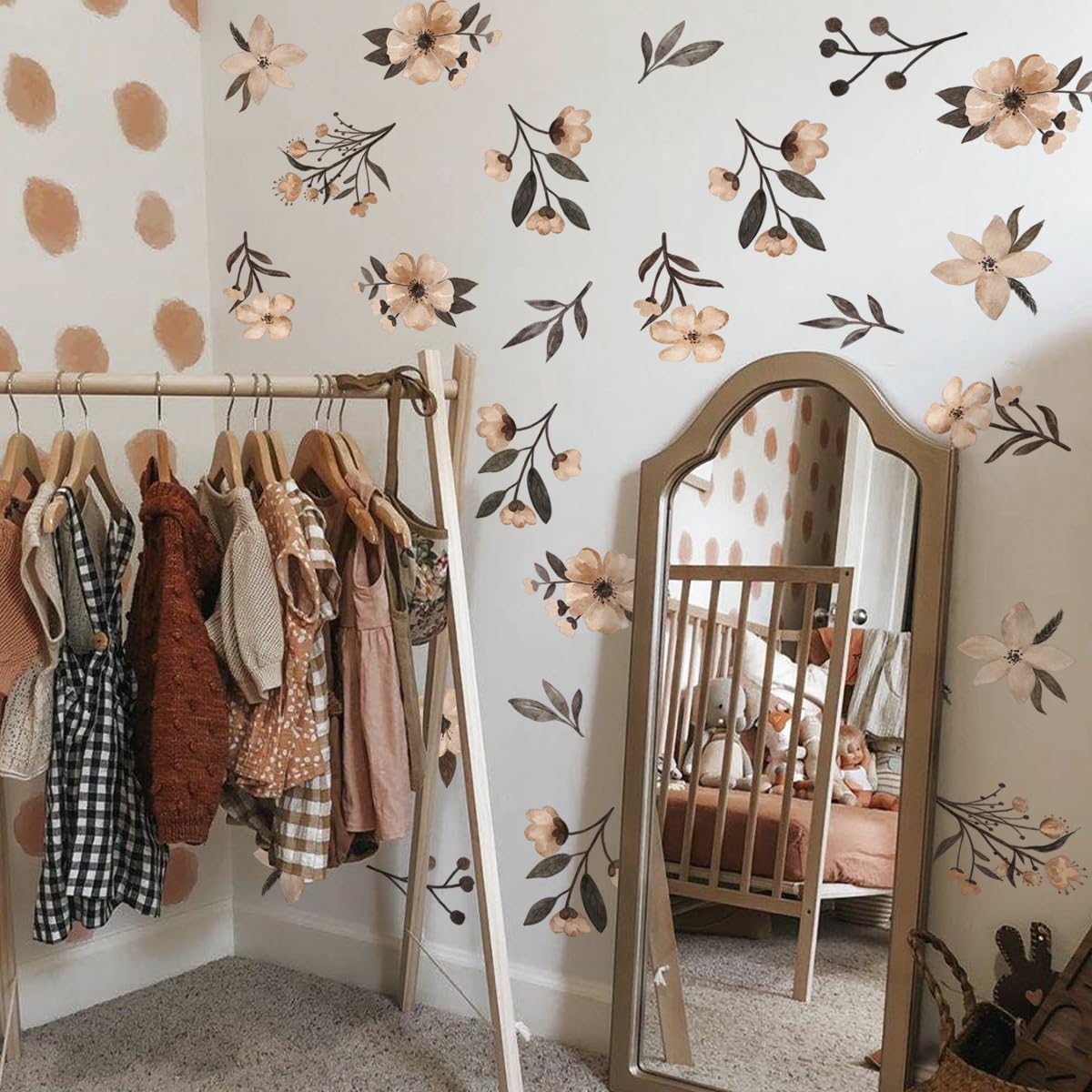 Calcomanías de pared de flores bohemias – Arte de pared de flores silvestres en acuarela, decoración de habitación para niñas y niños