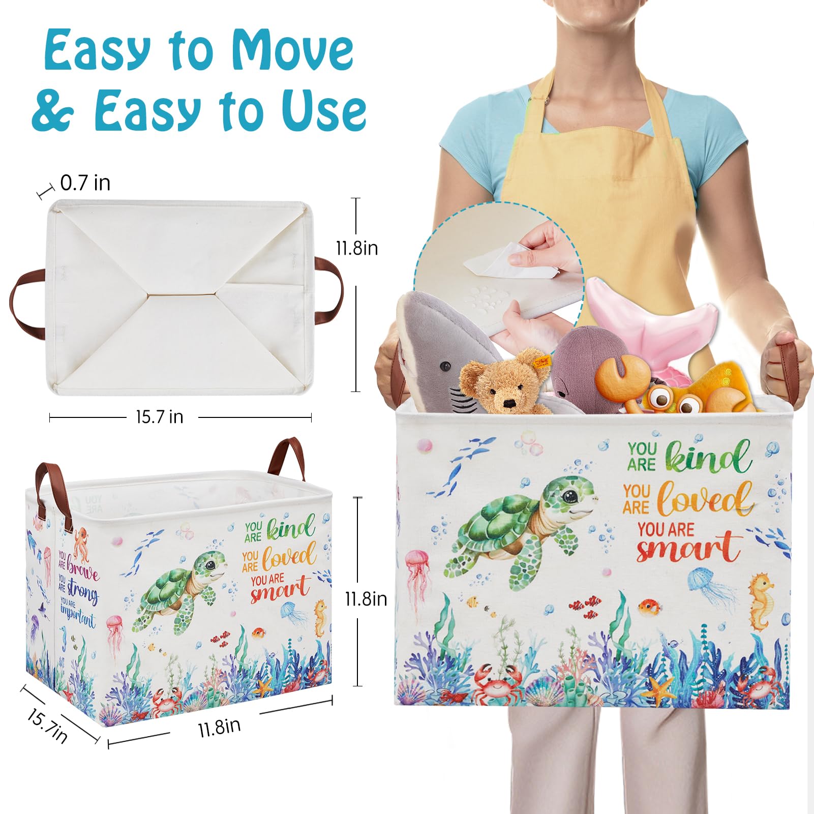 Cesta de almacenamiento de tortugas marinas, cesta vacía de regalo para bebé, cesta de regalo para guardería, cesta de lavandería rectangular para niños, cesta plegable para ropa, libro de juguetes