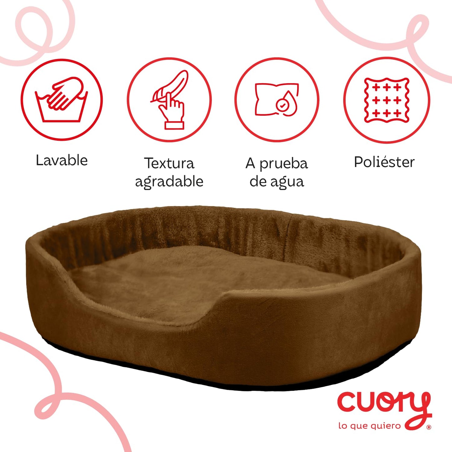 Cuory Cama para Perros, Cómoda Cama para Mascotas, Fondo Antideslizante con Forro Acolchonado, Base Antideslizante Lavable, Cama para Perros y Gatos (Café)