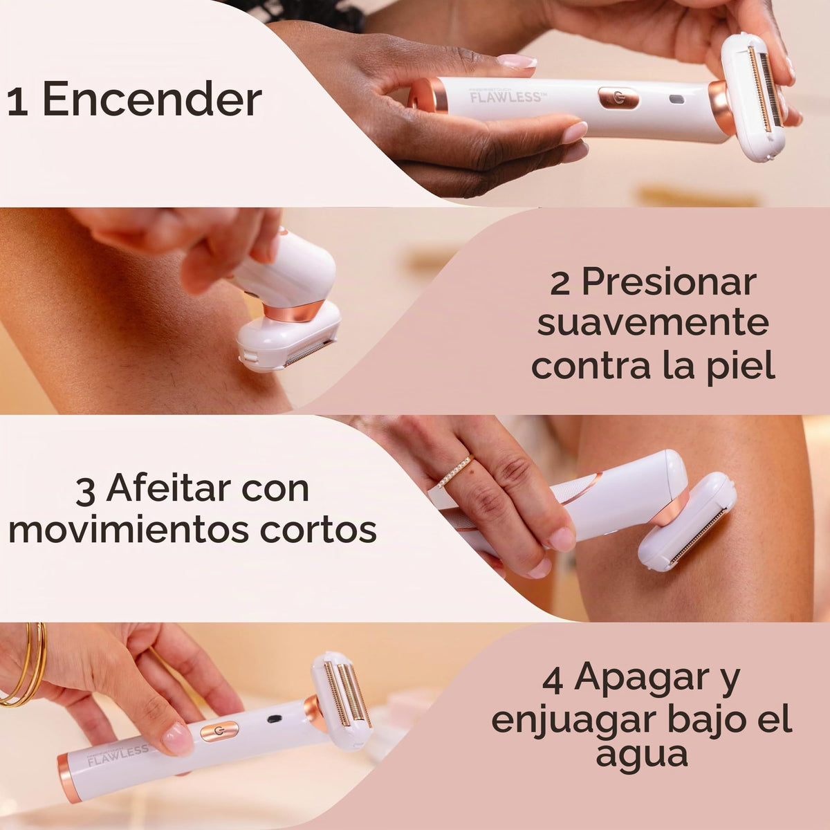 Finishing Touch Flawless Legs 2.0 - Piernas impecables con acabado táctil - Maquinilla de afeitar eléctrica con cabeza giratoria - Recargable - Rosa - Rosado