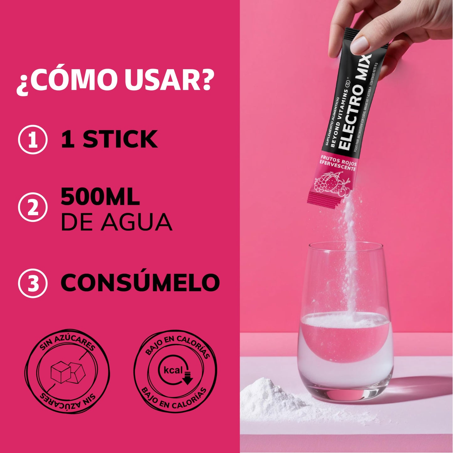 Polvo de Electrolitos Beyond Vitamins Frutos Rojos Efervescente sin Azúcar Baja en Calorías para una Recuperación Increíble