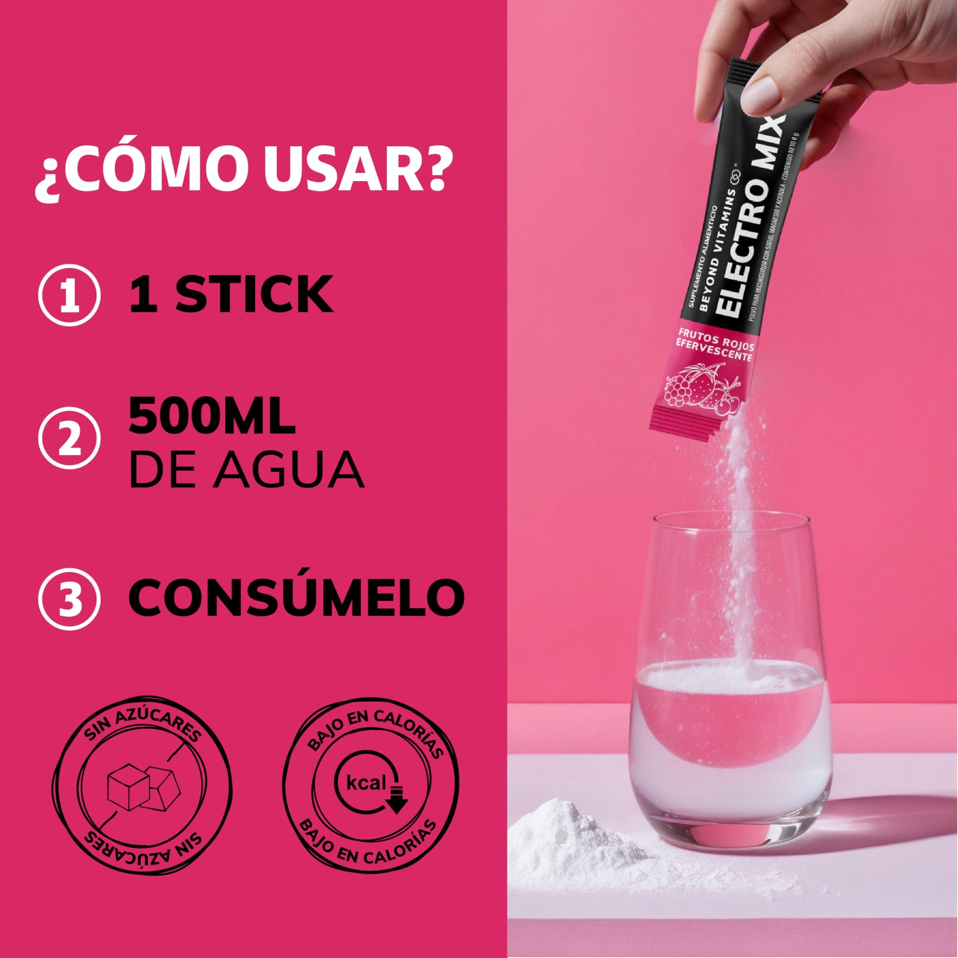Polvo de Electrolitos Beyond Vitamins Frutos Rojos Efervescente sin Azúcar Baja en Calorías para una Recuperación Increíble
