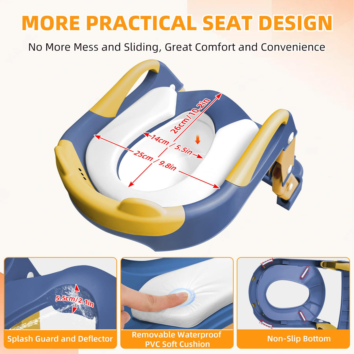 Orinal de entrenamiento BBfancy, asiento de inodoro para niños y niñas mejorado, orinal de entrenamiento 3 en 1 con escalera plegable antideslizante (Azul+Amarillo)
