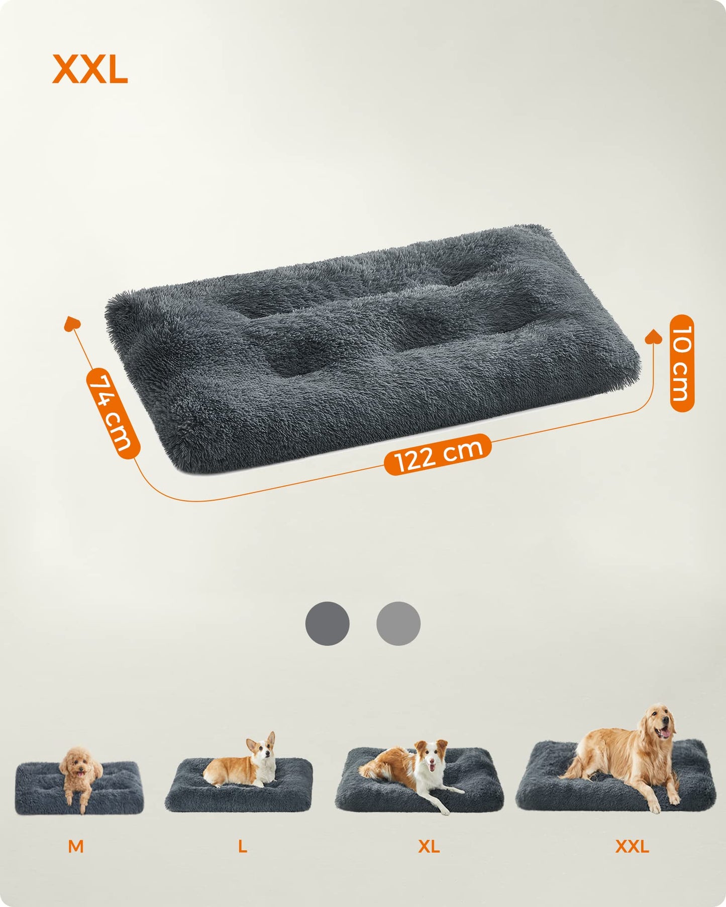 Feandrea Cama para Perros, Sofá para Mascotas, 122 x 74 cm, Lavable a Máquina, con Cojín, Gris Oscuro MPGW204G02