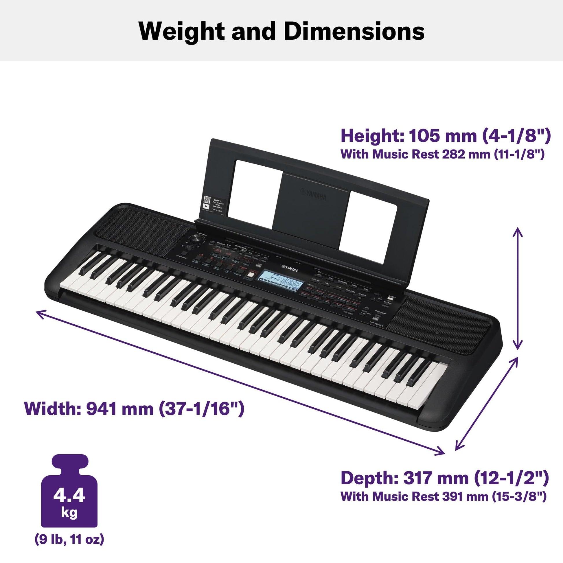 Teclado Yamaha PSRE-383 Negro con Adaptador de Corriente PA130