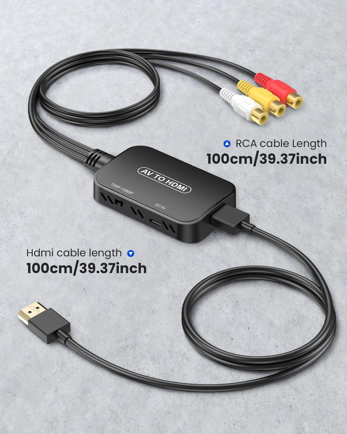Convertidor RCA a HDMI, adaptador Viagkiki AV a HDMI, convertidor de audio compuesto RCA a HDMI para PS1, PS2, PS3, STB, Xbox, VHS, VCR, reproductores de DVD de rayos negros (cable HDMI incluido)